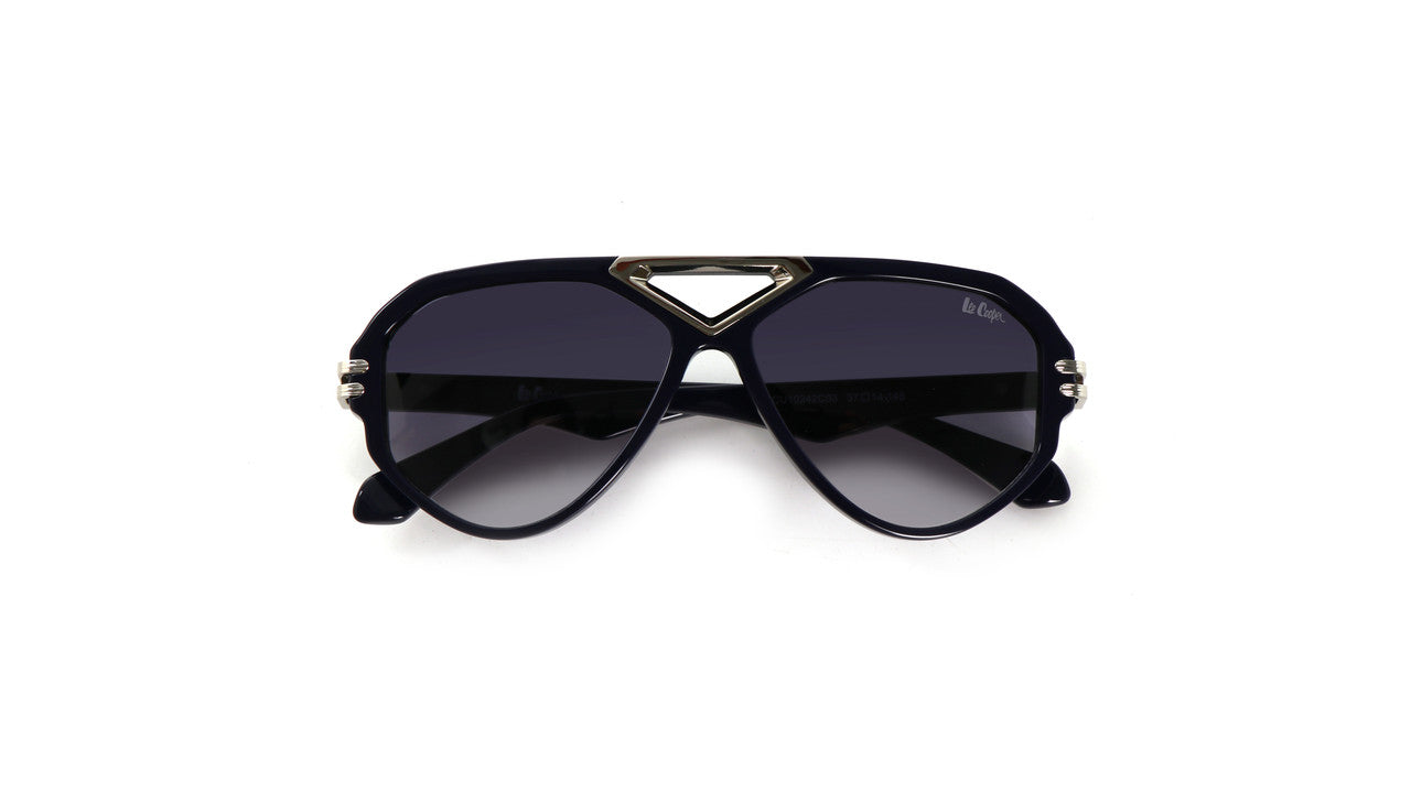 Lee Cooper Non-Polarized Aviator Sunglasses for Men & Women with Gradient Grey Nylon Lenses, Black Full-Rim Acetate Frame and Silver-Tone Decorative Double-Bridge Design | LCU10242C3