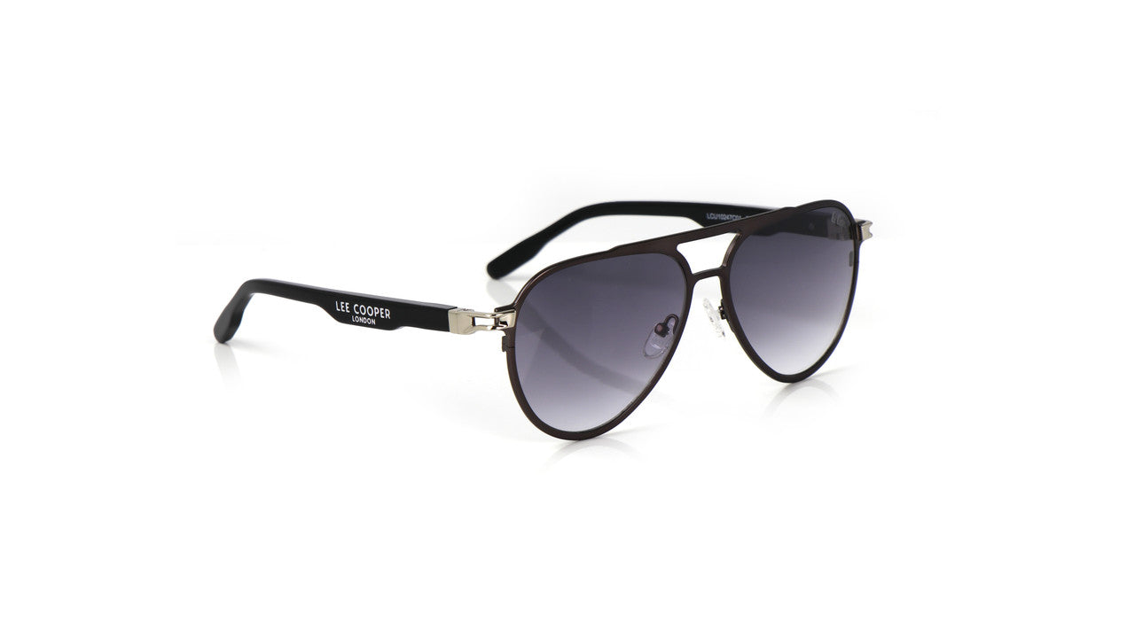 Lee Cooper Non-Polarized Aviator Sunglasses for Men & Women with Gradient Grey Nylon Lenses, Gunmetal Full-Rim Metal Frame and Double-Bridge Design | LCU10247C1