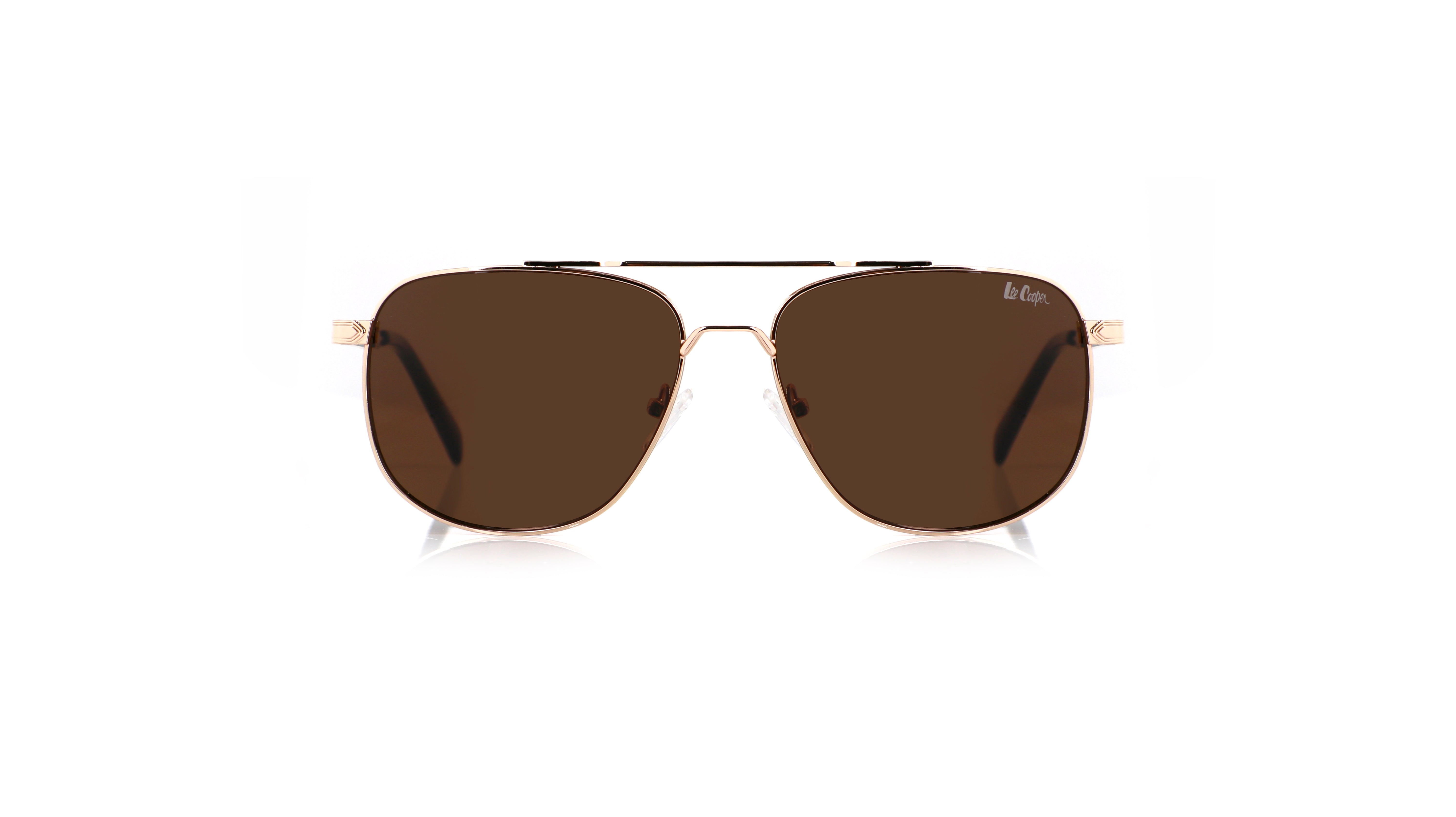 Lee Cooper Non-Polarized Aviator Sunglasses for Men with Gradient Brown Nylon Lenses, Gold-Tone Full-Rim Metal Frame and Double-Bridge Design | LCM10245C5