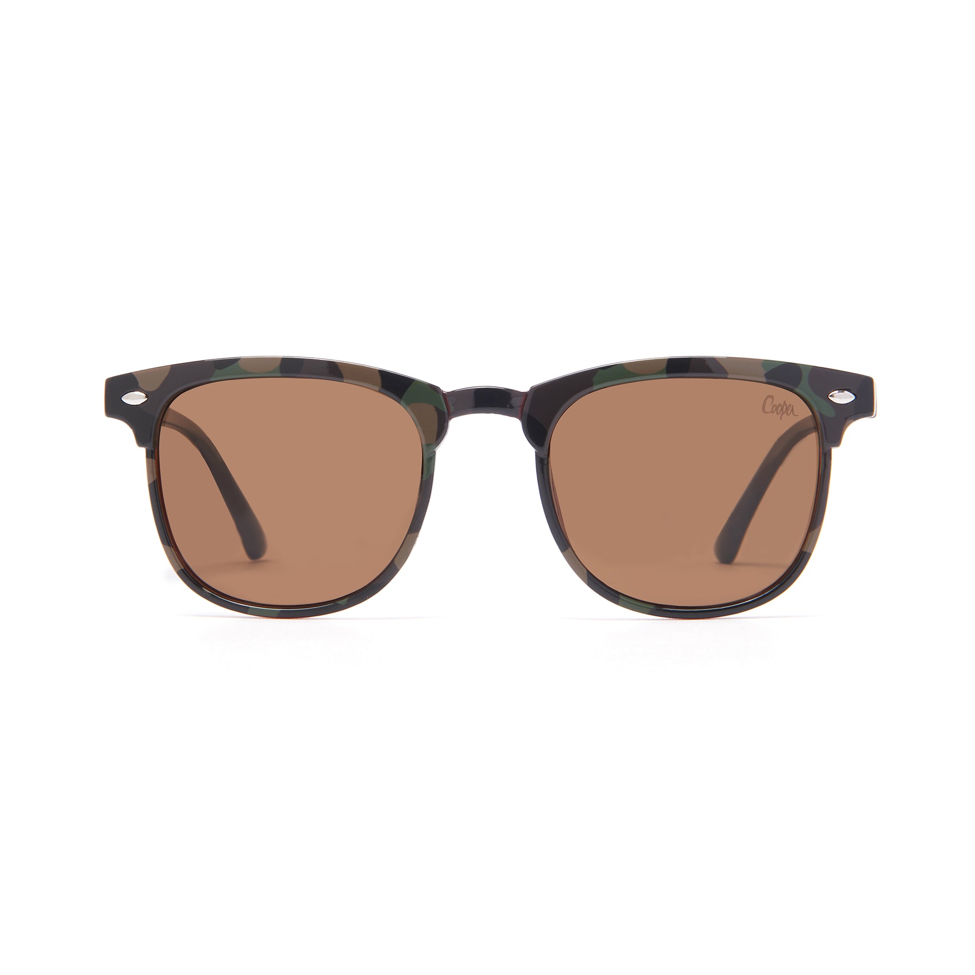 Lee Cooper Polarized Classic Square Sunglasses for Boys & Girls with Brown TAC Lenses and Brown Camouflage-Pattern Full-Rim Polycarbonate Frame | LCK105C02