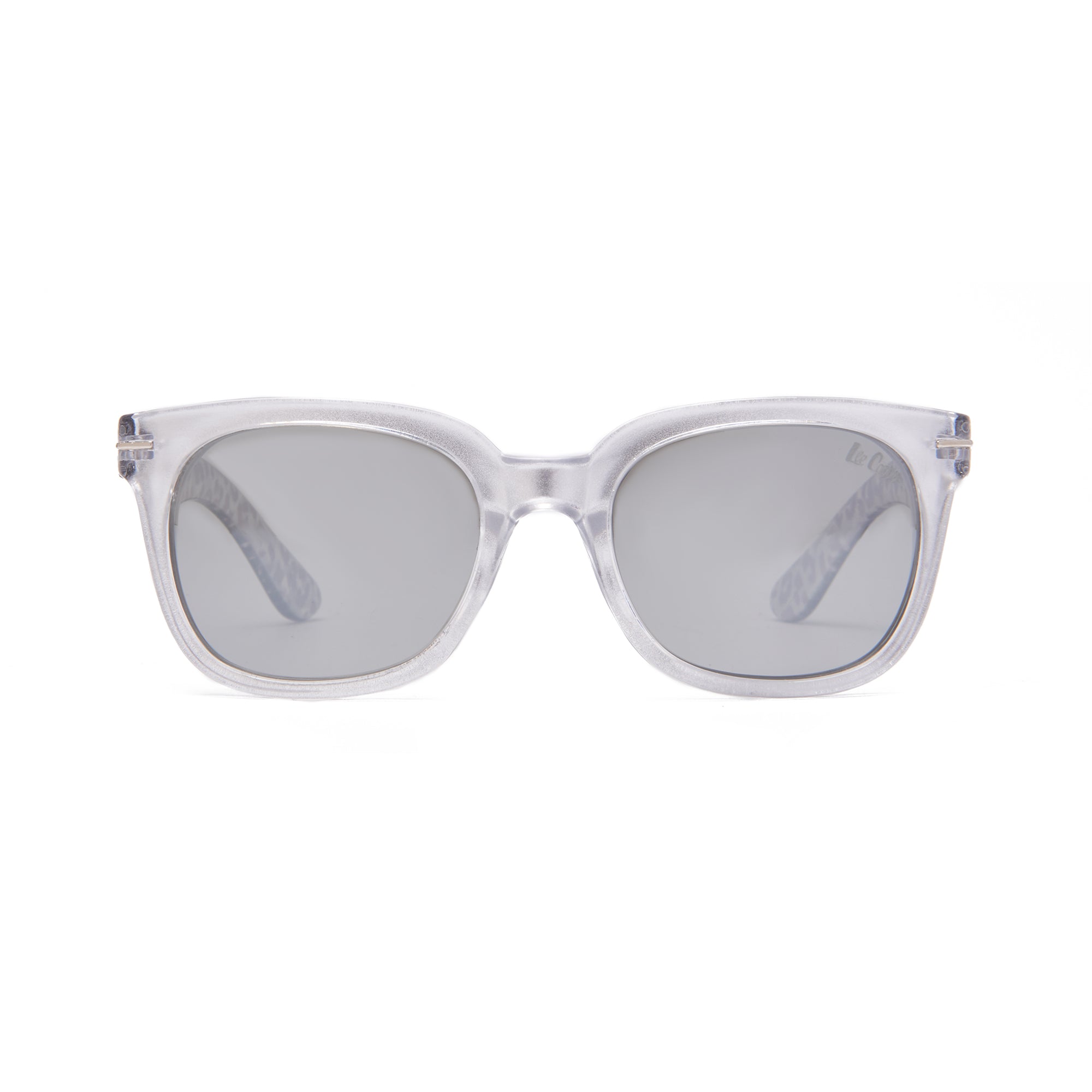 Lee Cooper Polarized Sunglasses for Boys & Girls with Silver Mirrored Square TAC Lenses, Transparent Silver Full-Rim Polycarbonate Frame and Printed Temple Arms | LCK116C02