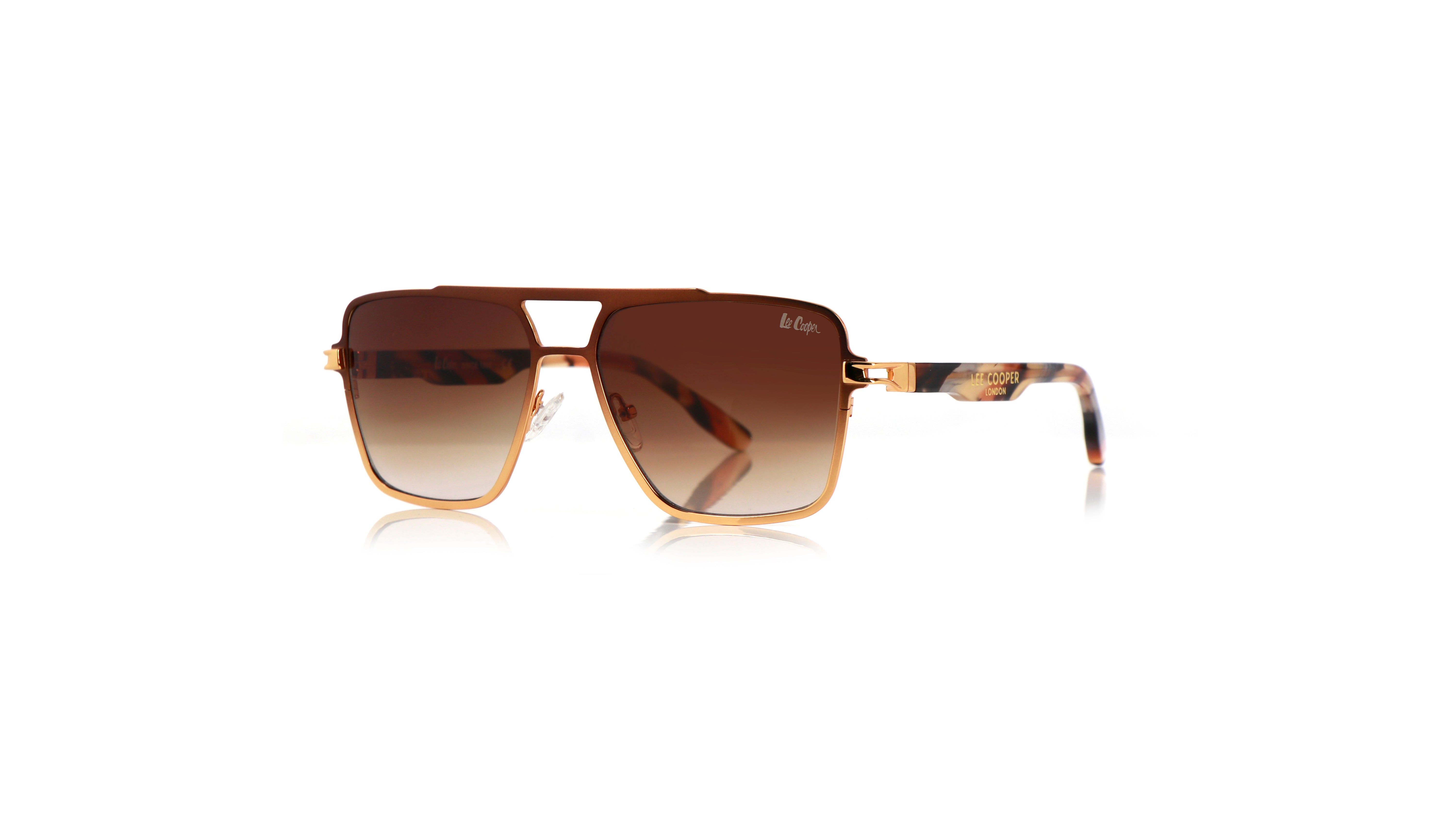 Lee Cooper Non-Polarized Square Aviator Sunglasses for Men with Gradient Brown Nylon Lenses, Brown & Gold-Tone Full-Rim Metal Frame and Double-Bridge Design | LCM10246C3