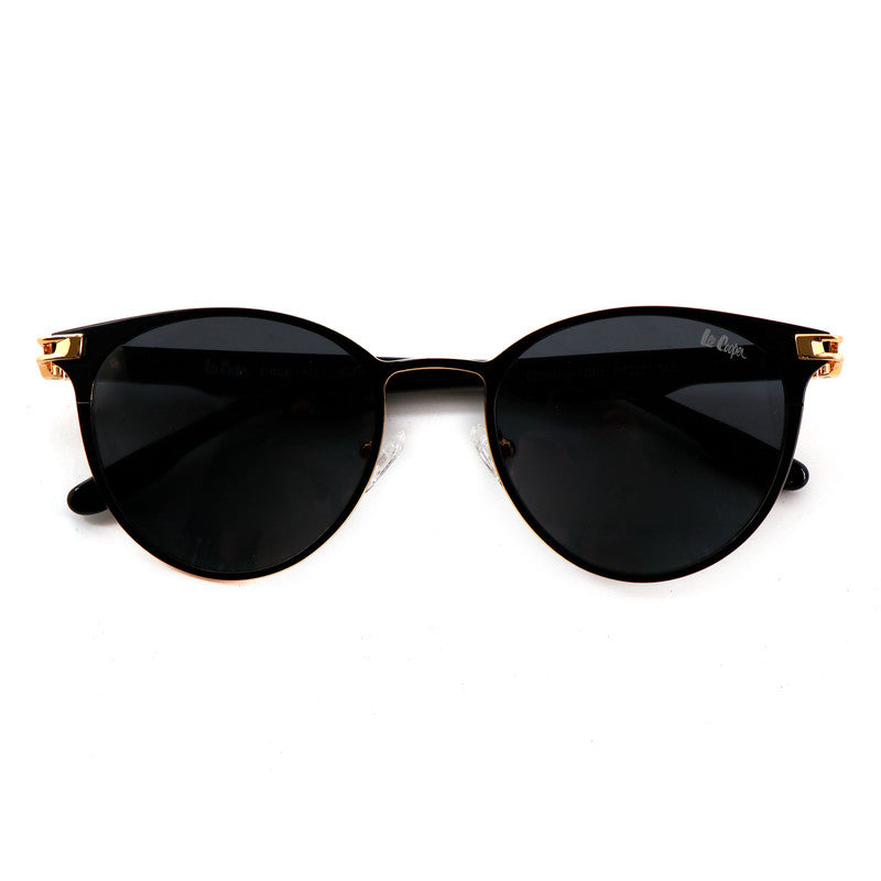 Lee Cooper Non-Polarized Round Sunglasses for Women with Grey Nylon Lenses, Black & Gold-Tone Full-Rim Metal Frame | LCW10241C1