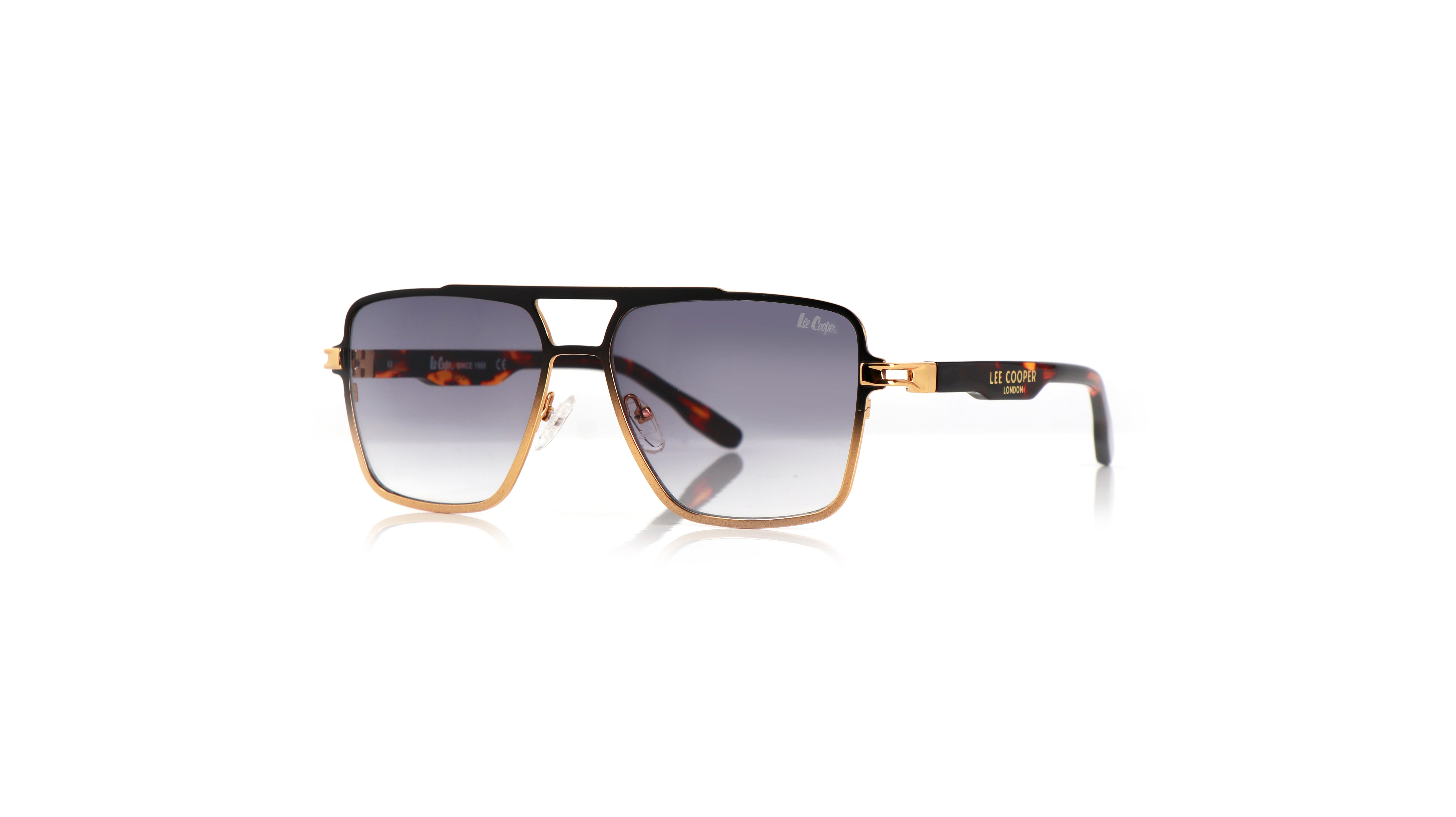 Lee Cooper Non-Polarized Square Aviator Sunglasses for Men with Gradient Grey Nylon Lenses, Black & Gold-Tone Full-Rim Metal Frame and Double-Bridge Design | LCM10246C2