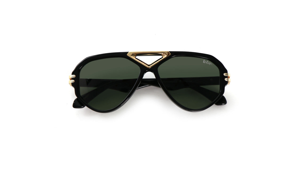Lee Cooper Non-Polarized Aviator Sunglasses for Men & Women with Dark Green Nylon Lenses, Black Full-Rim Acetate Frame and Gold-Tone Decorative Double-Bridge Design | LCU10242C2