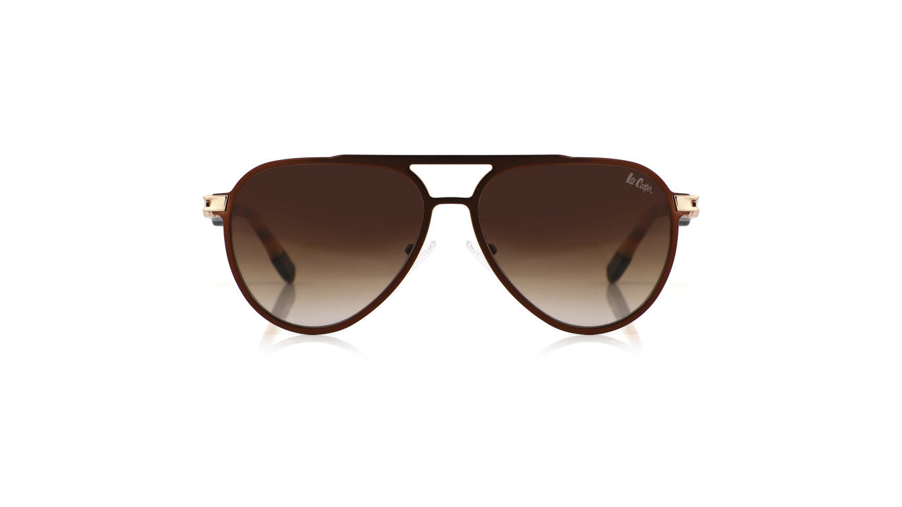 Lee Cooper Non-Polarized Aviator Sunglasses for Men & Women with Gradient Brown Nylon Lenses, Brown Full-Rim Metal Frame and Tortoiseshell-Pattern Temple Arms | LCU10247C5