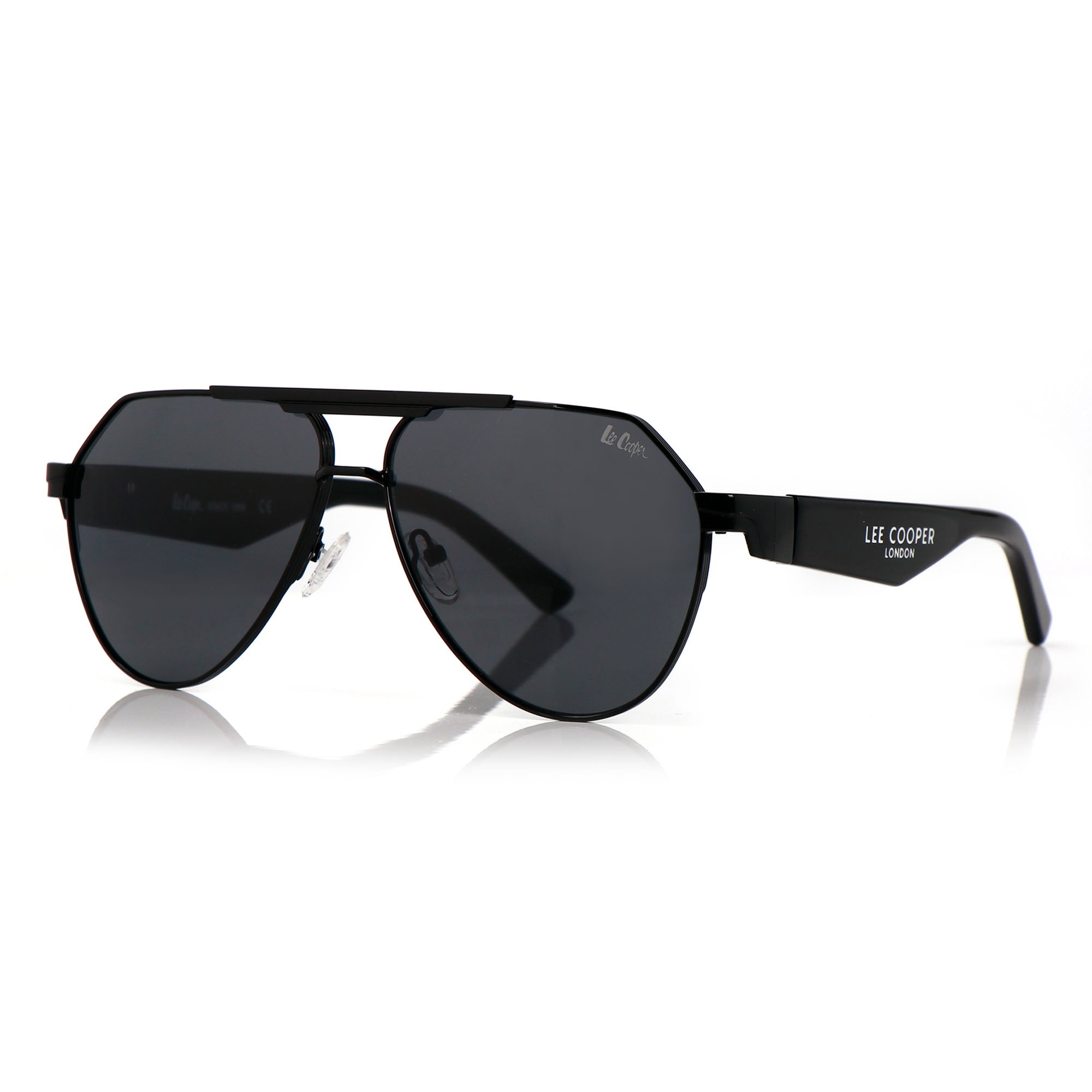 Lee Cooper Non-Polarized Aviator Sunglasses for Men & Women with Grey Nylon Lenses, Black Full-Rim Metal Frame, Double-Bridge Design and Wide Temple Arms | LCU10240C1