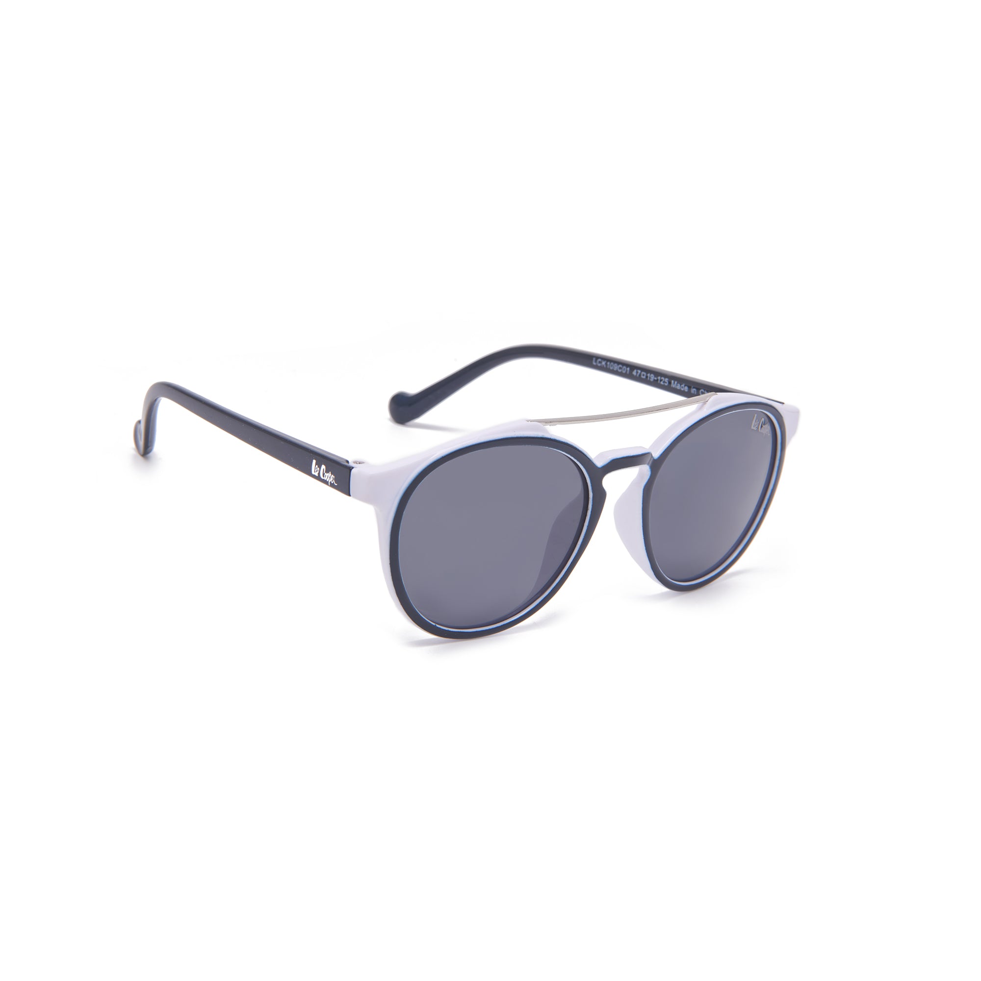 Lee Cooper Polarized Sunglasses for Boys & Girls with Grey Round TAC Lenses, Blue Full-Rim Polycarbonate Frame and Brow-Bar Design | LCK109C01