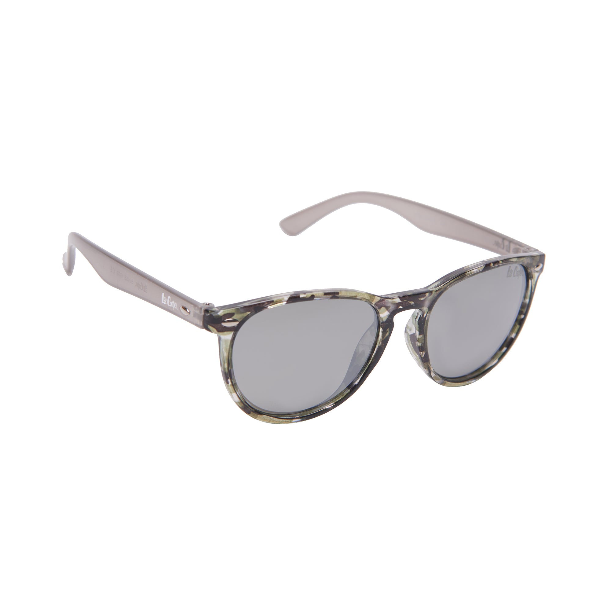 Lee Cooper Polarized Sunglasses for Boys & Girls with Silver Mirrored Round TAC Lenses, Grey Printed Full-Rim Polycarbonate Frame | LCK106C03