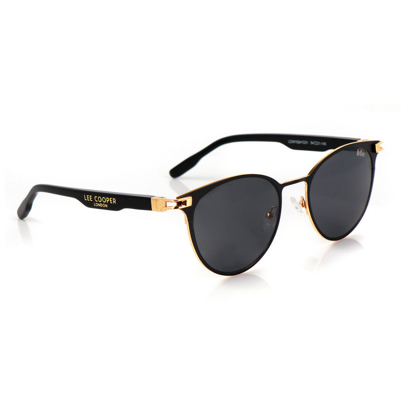 Lee Cooper Non-Polarized Round Sunglasses for Women with Grey Nylon Lenses, Black & Gold-Tone Full-Rim Metal Frame | LCW10241C1