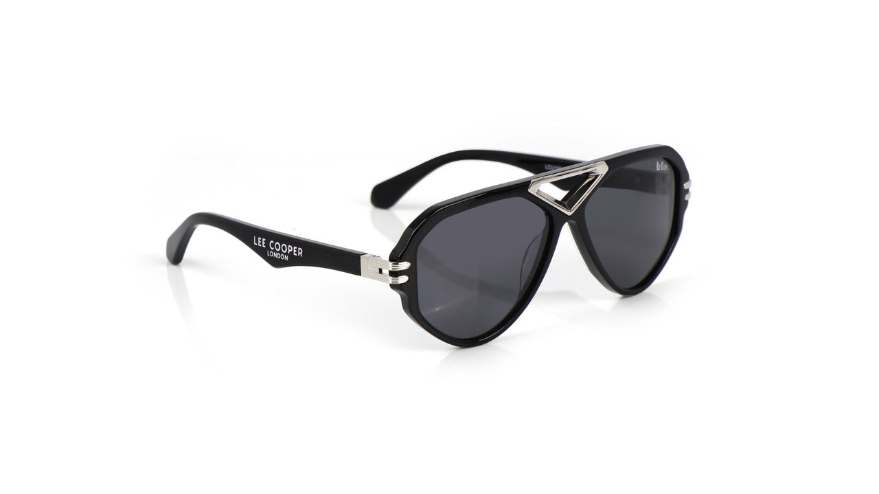 Lee Cooper Non-Polarized Aviator Sunglasses for Men & Women with Grey Nylon Lenses, Black Full-Rim Acetate Frame and Decorative Double-Bridge Design | LCU10242C1
