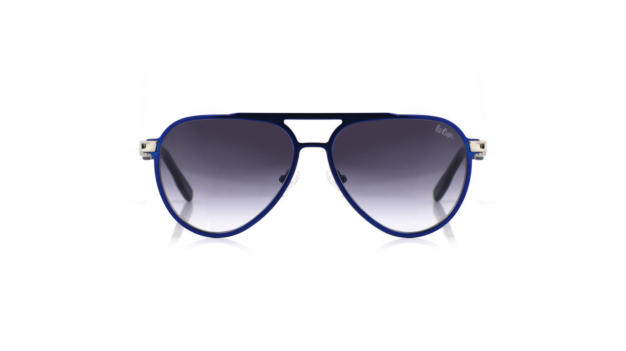 Lee Cooper Non-Polarized Aviator Sunglasses for Men & Women with Gradient Grey Nylon Lenses, Blue Full-Rim Metal Frame and Double-Bridge Design | LCU10247C4