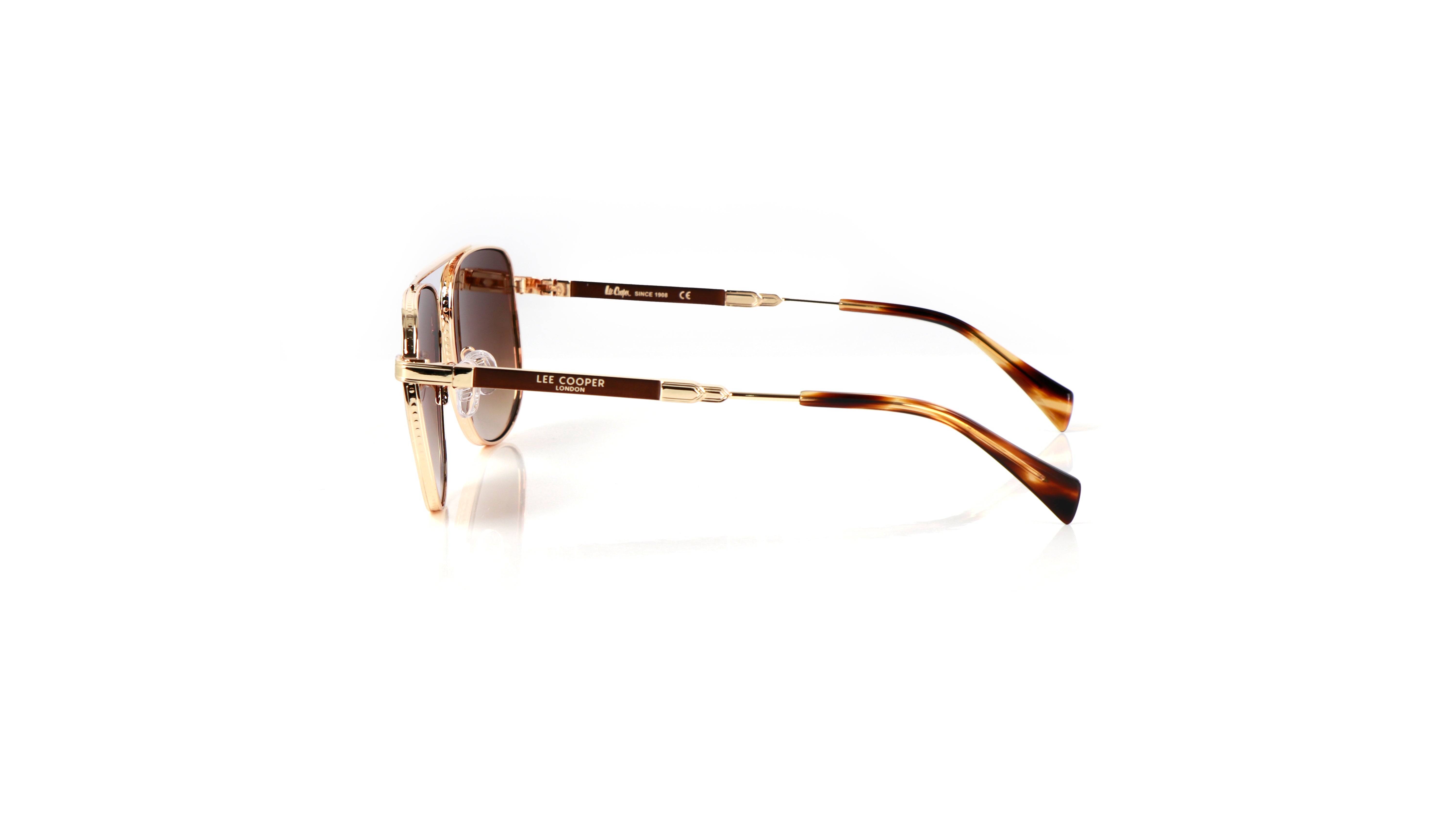 Lee Cooper Non-Polarized Aviator Sunglasses for Men with Gradient Brown Nylon Lenses, Gold-Tone Full-Rim Metal Frame and Double-Bridge Design | LCM10245C5