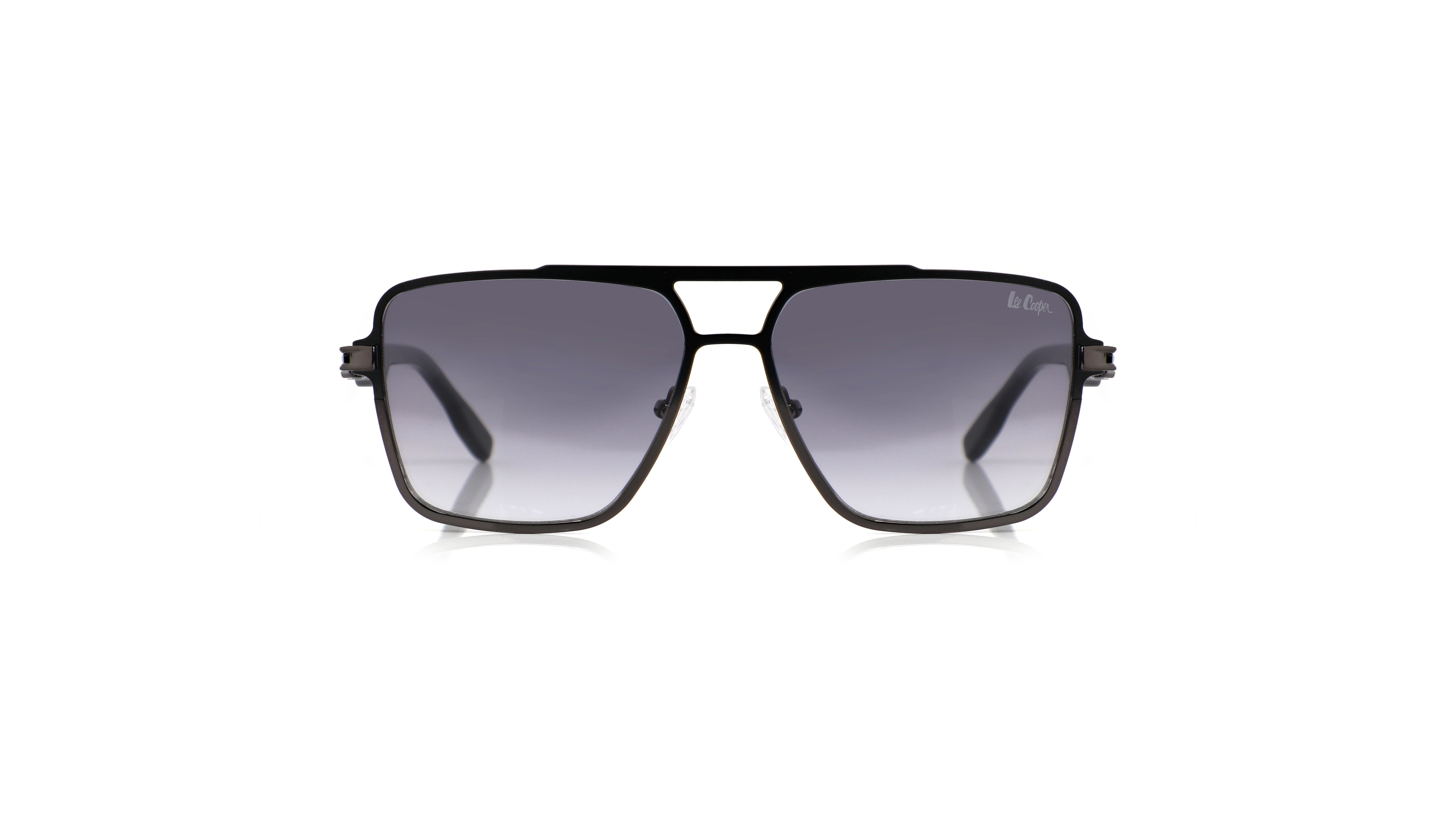 Lee Cooper Non-Polarized Square Aviator Sunglasses for Men with Gradient Grey Nylon Lenses, Black Full-Rim Metal Frame and Double-Bridge Design | LCM10246C4