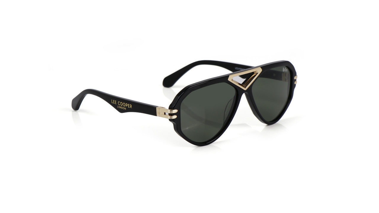 Lee Cooper Non-Polarized Aviator Sunglasses for Men & Women with Dark Green Nylon Lenses, Black Full-Rim Acetate Frame and Gold-Tone Decorative Double-Bridge Design | LCU10242C2