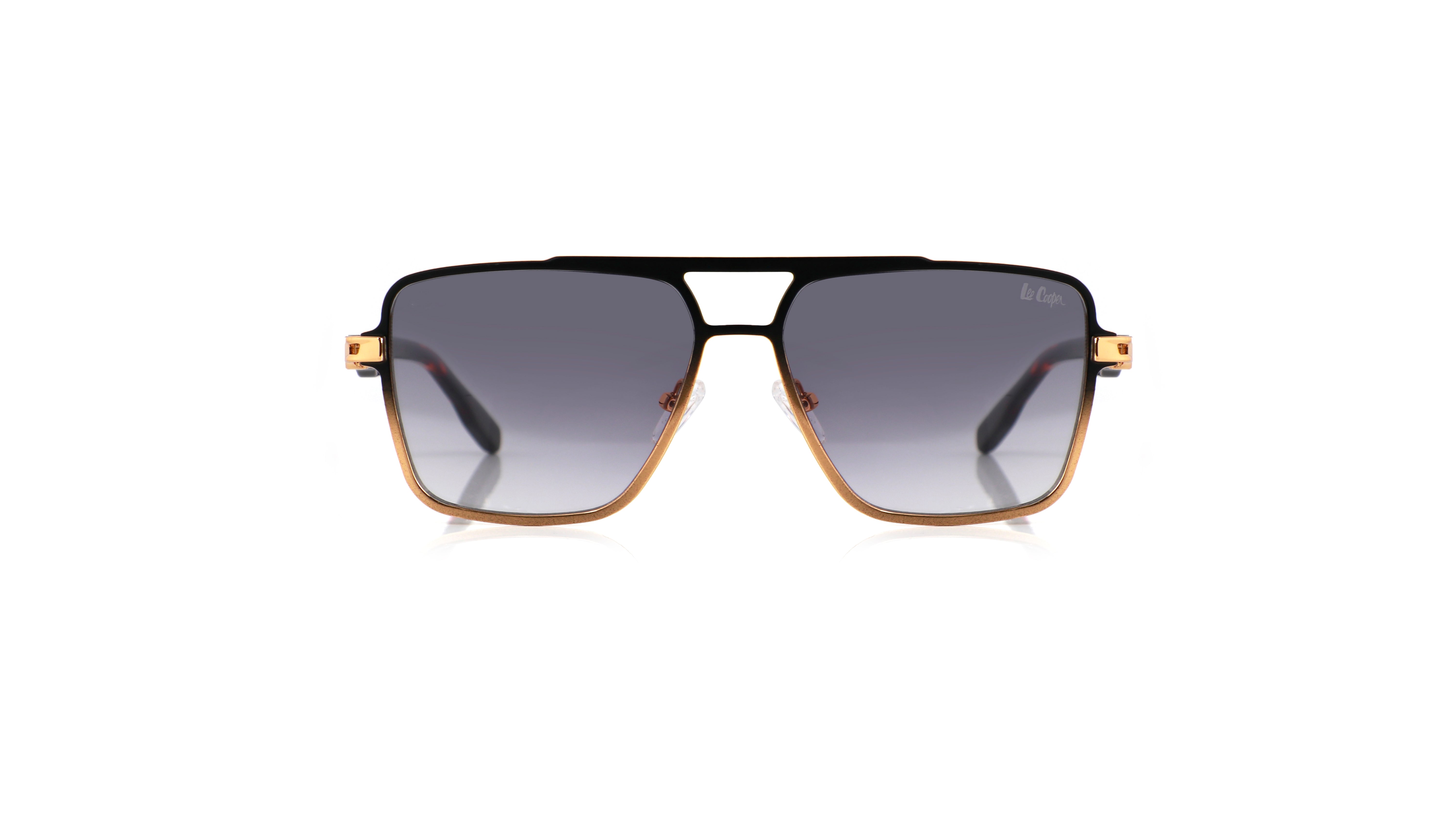 Lee Cooper Non-Polarized Square Aviator Sunglasses for Men with Gradient Grey Nylon Lenses, Black & Gold-Tone Full-Rim Metal Frame and Double-Bridge Design | LCM10246C2