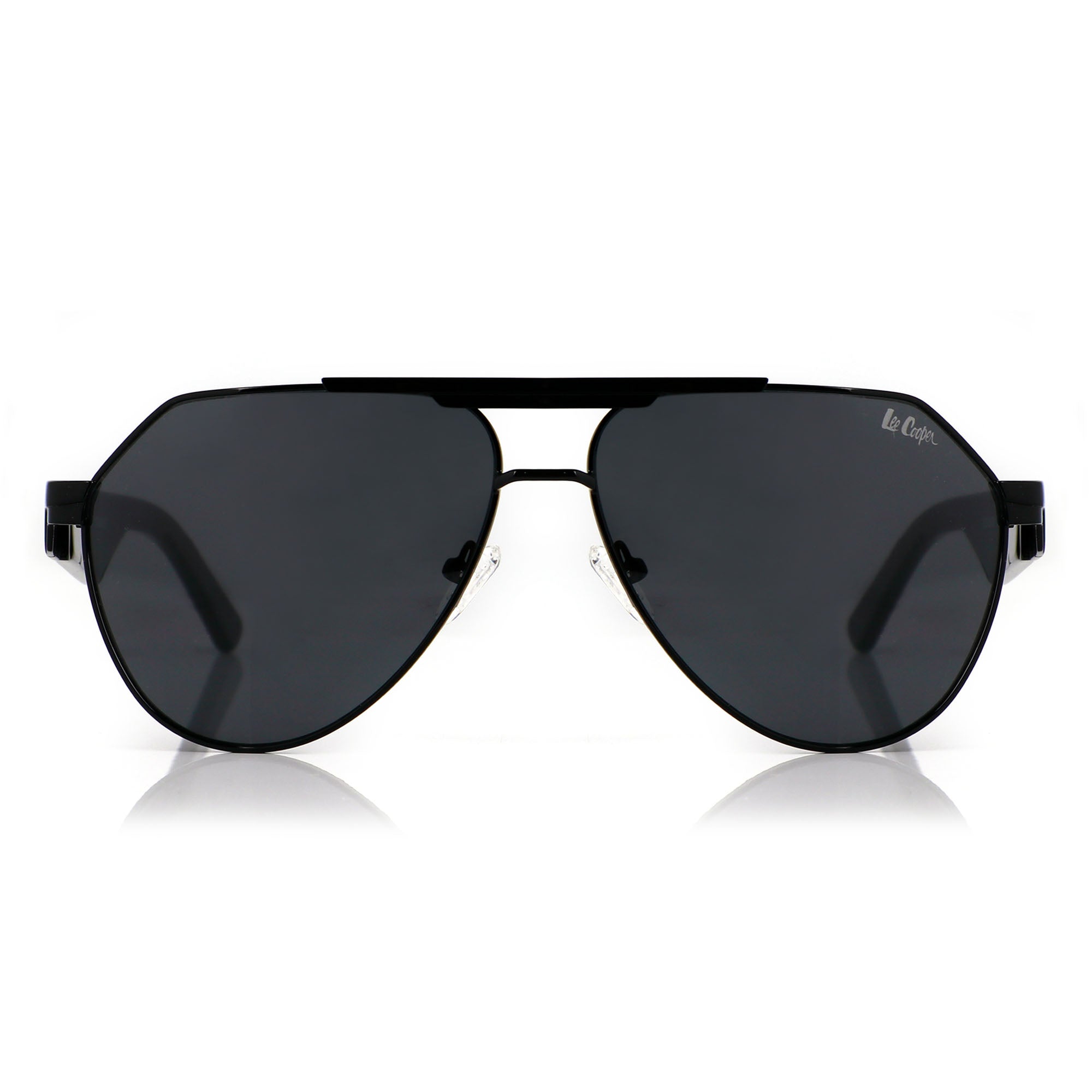 Lee Cooper Non-Polarized Aviator Sunglasses for Men & Women with Grey Nylon Lenses, Black Full-Rim Metal Frame, Double-Bridge Design and Wide Temple Arms | LCU10240C1