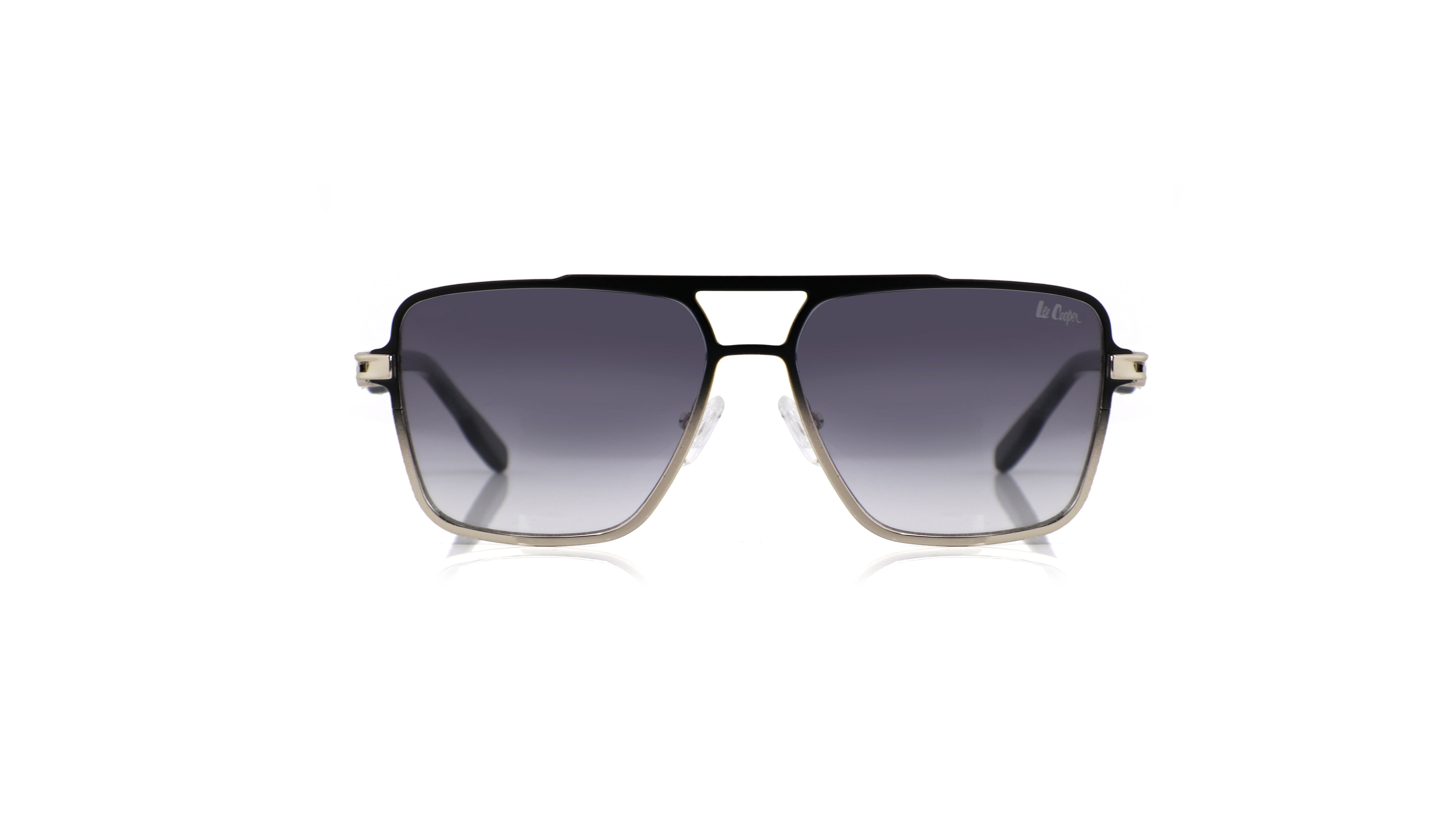 Lee Cooper Non-Polarized Square Aviator Sunglasses for Men with Gradient Grey Nylon Lenses, Black & Silver-Tone Full-Rim Metal Frame and Double-Bridge Design | LCM10246C1