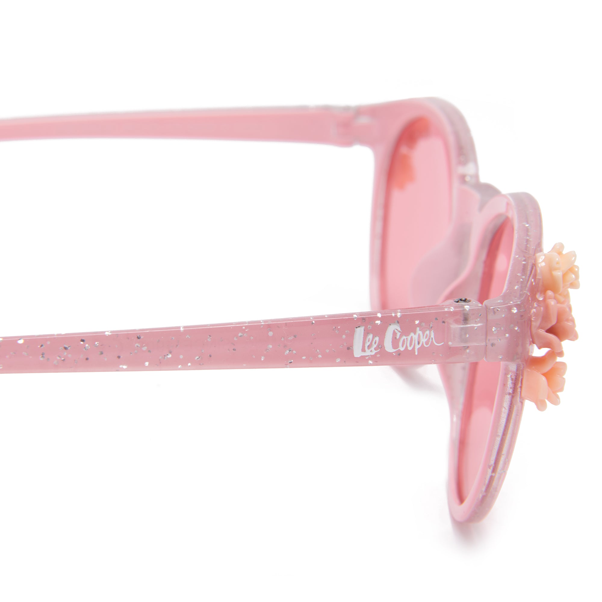 Lee Cooper Polarized Sunglasses for Boys & Girls with Pink Round TAC Lenses, Glittered Full-Rim Polycarbonate Frame and Floral Embellishments | LCK107C01