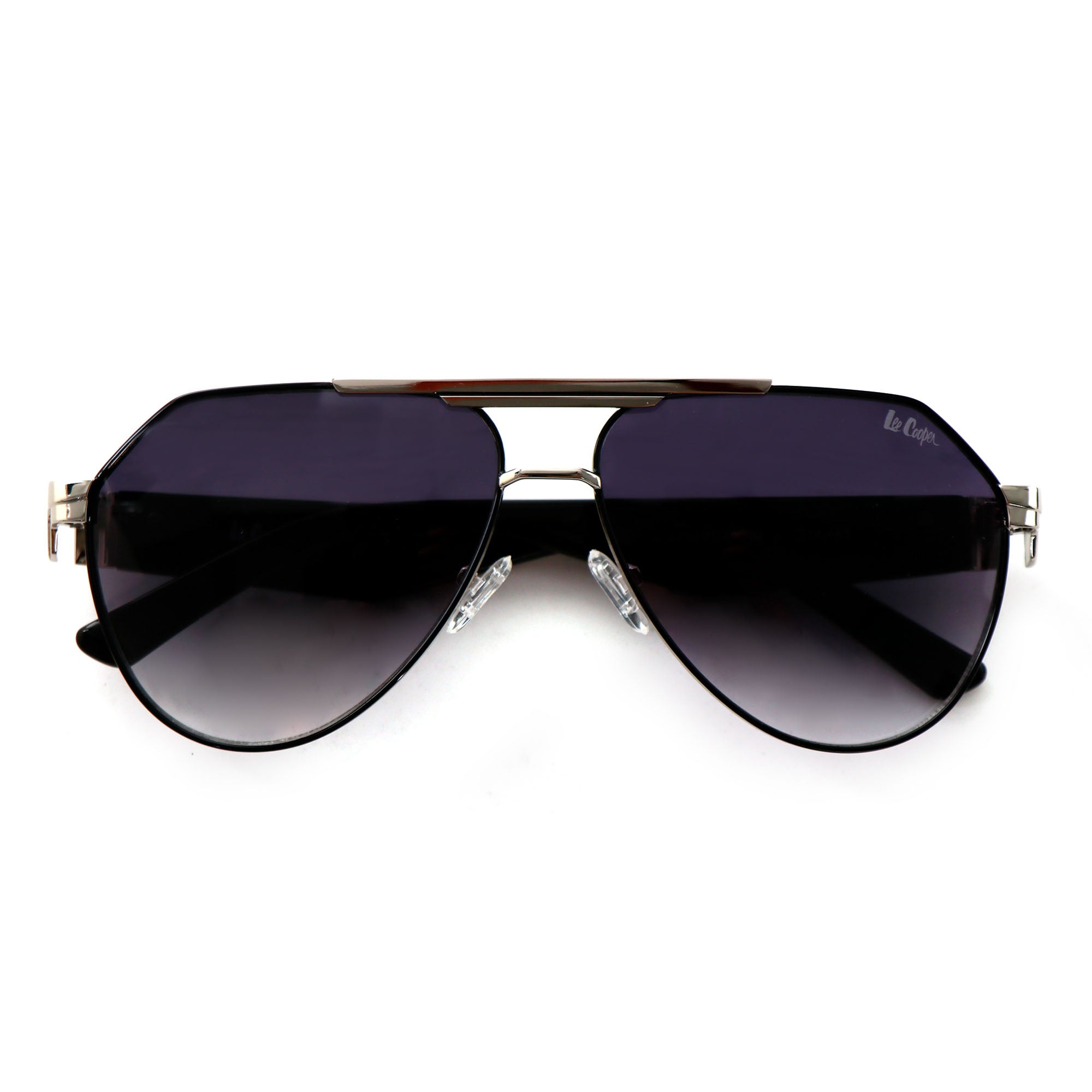 Lee Cooper Non-Polarized Aviator Sunglasses for Men & Women with Gradient Grey Nylon Lenses, Silver-Tone Full-Rim Metal Frame and Double-Bridge Design | LCU10240C2