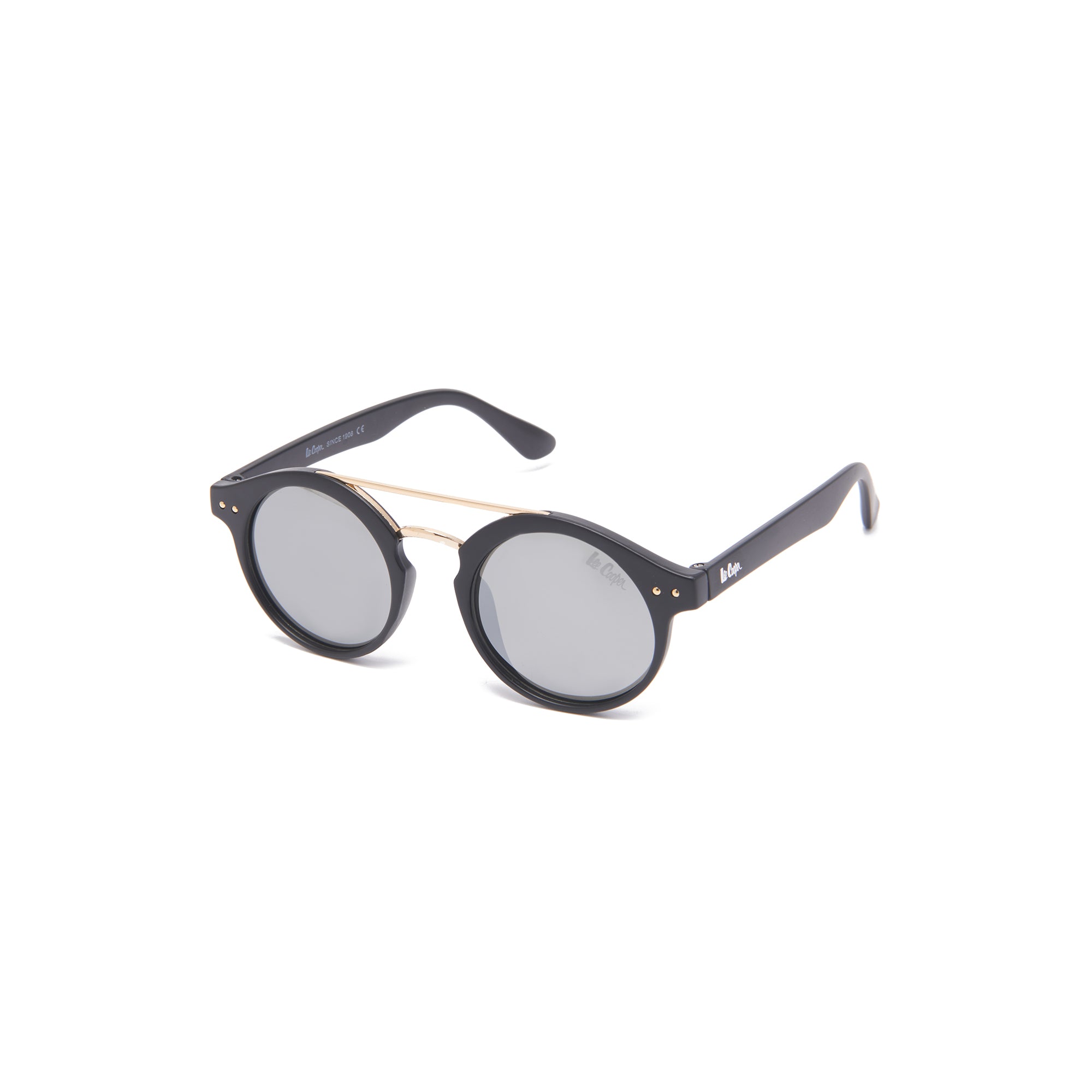 Lee Cooper Polarized Sunglasses for Boys & Girls with Silver Mirrored Round TAC Lenses, Black Full-Rim Polycarbonate Frame and Double-Bridge Design | LCK113C03
