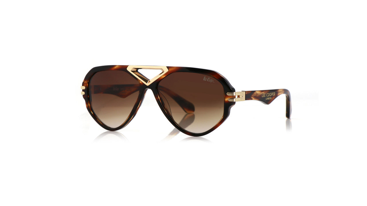 Lee Cooper Non-Polarized Aviator Sunglasses for Men & Women with Gradient Brown Nylon Lenses, Brown Striped Full-Rim Acetate Frame and Gold-Tone Decorative Double-Bridge Design | LCU10242C4