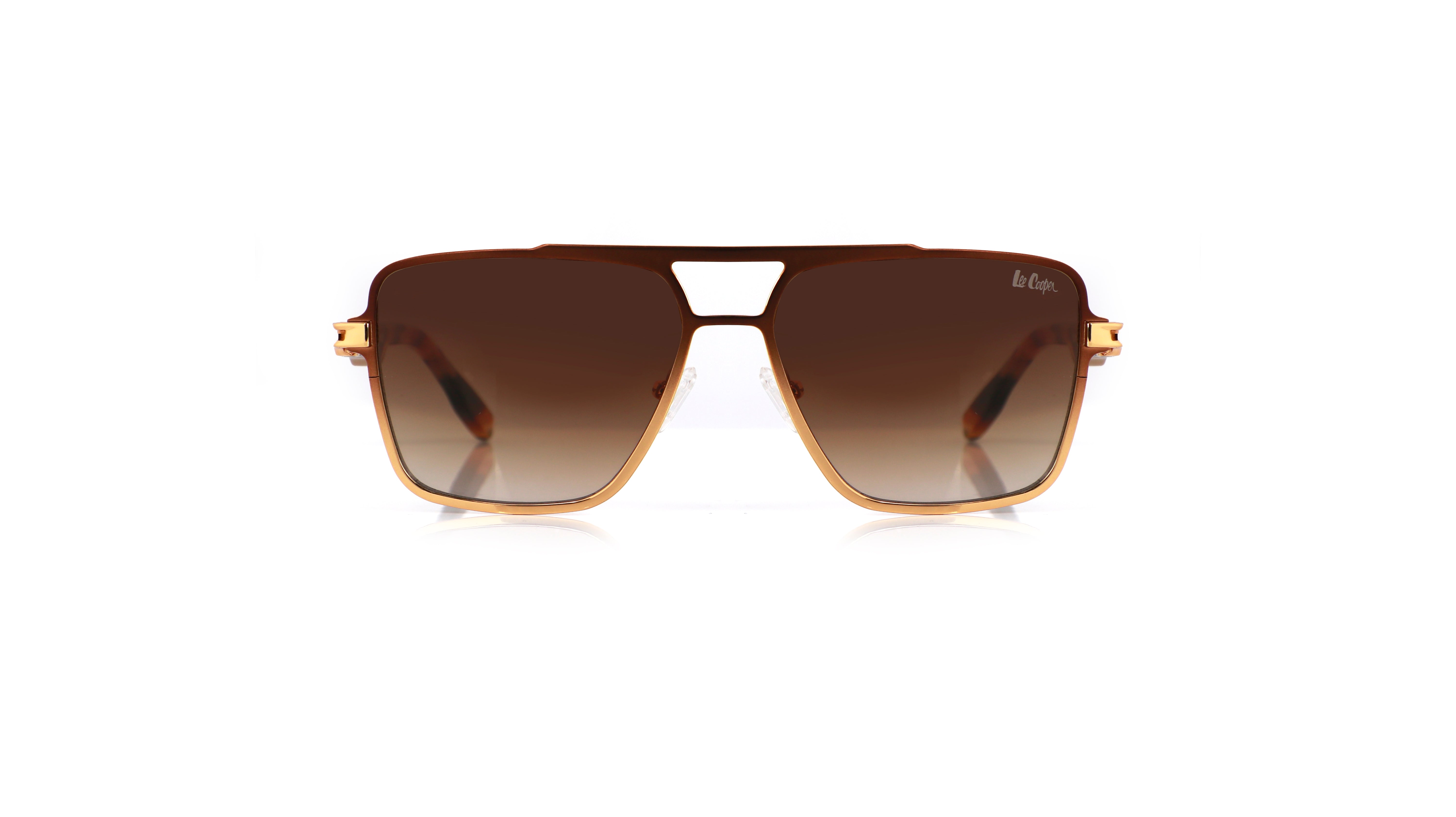 Lee Cooper Non-Polarized Square Aviator Sunglasses for Men with Gradient Brown Nylon Lenses, Brown & Gold-Tone Full-Rim Metal Frame and Double-Bridge Design | LCM10246C3