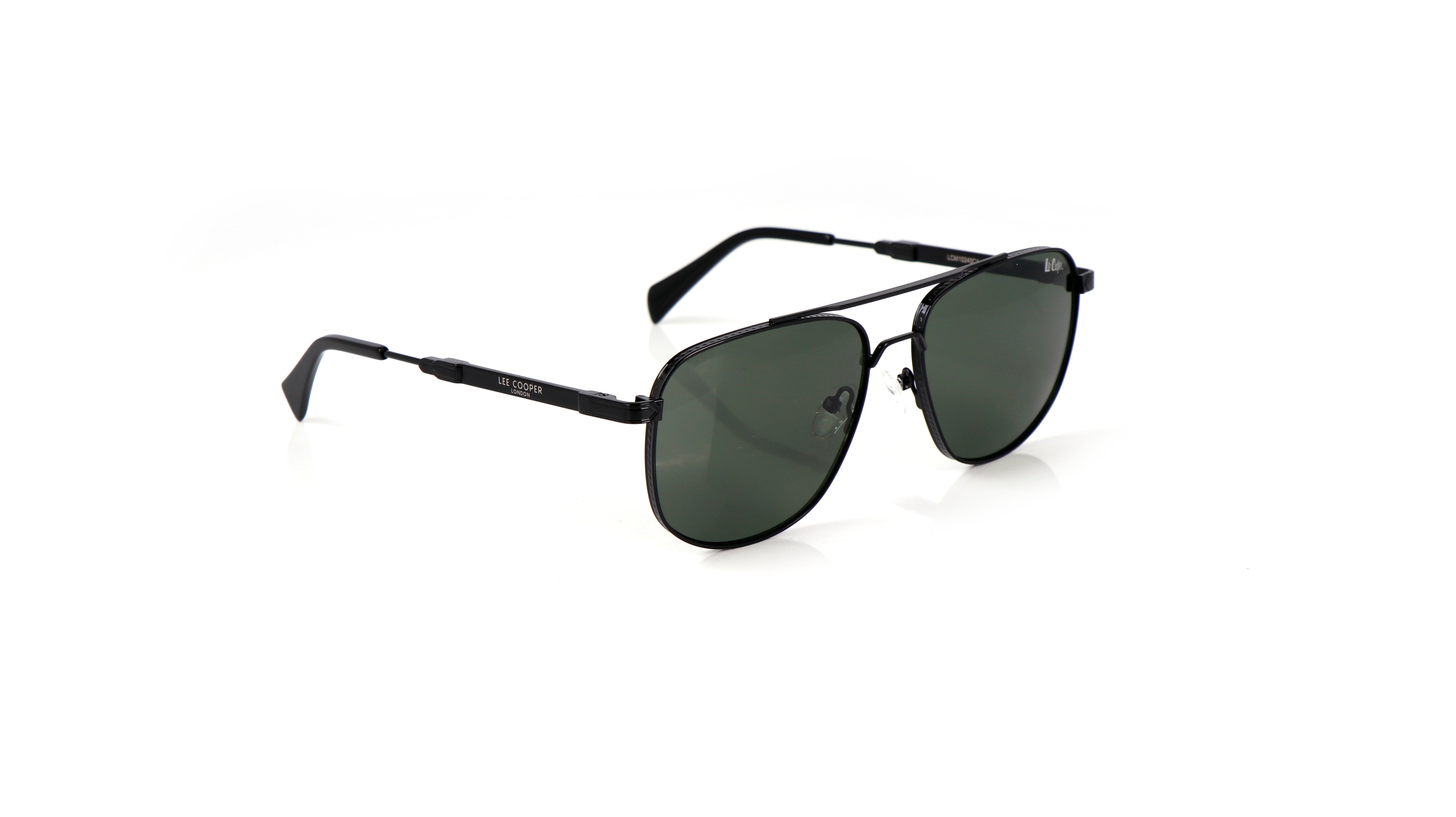 Lee Cooper Non-Polarized Aviator Sunglasses for Men with Dark Green Nylon Lenses, Black Full-Rim Metal Frame and Double-Bridge Design | LCM10245C1