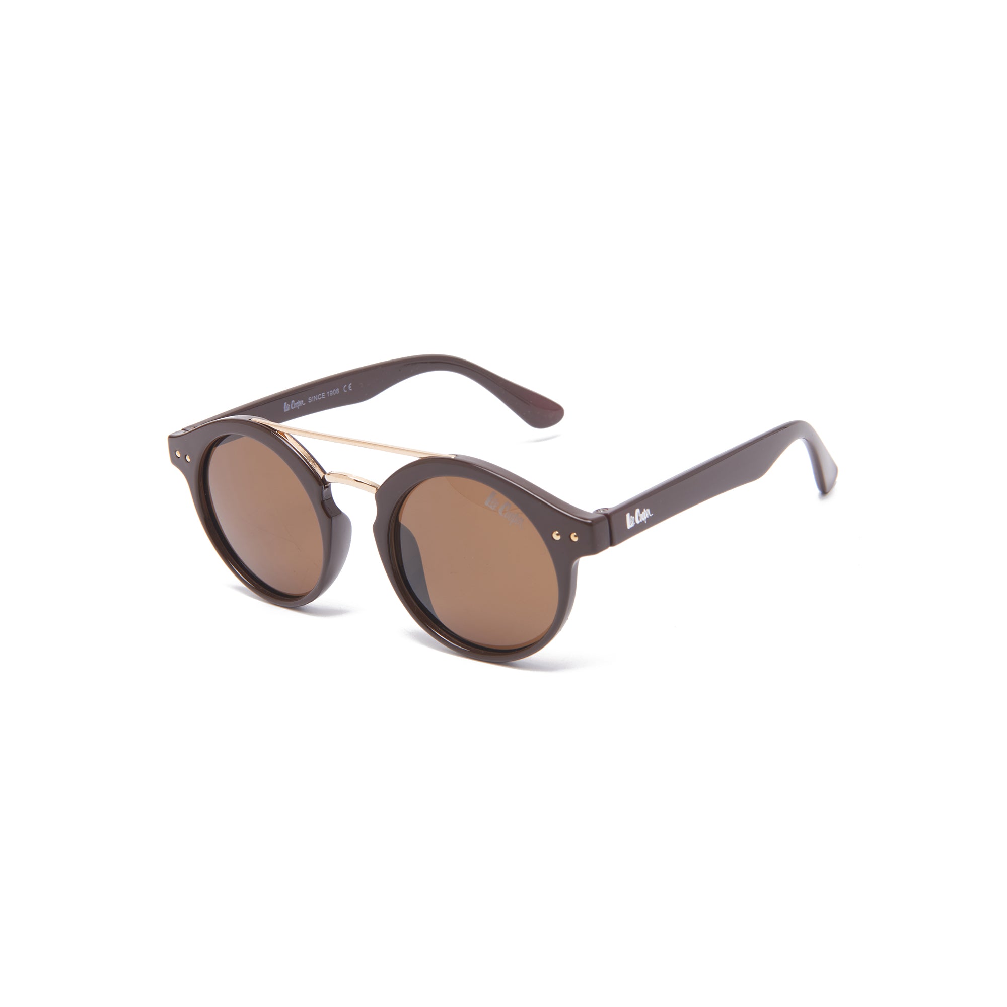 Lee Cooper Polarized Sunglasses for Boys & Girls with Brown Round TAC Lenses, Brown Full-Rim Polycarbonate Frame and Double-Bridge Design | LCK113C02