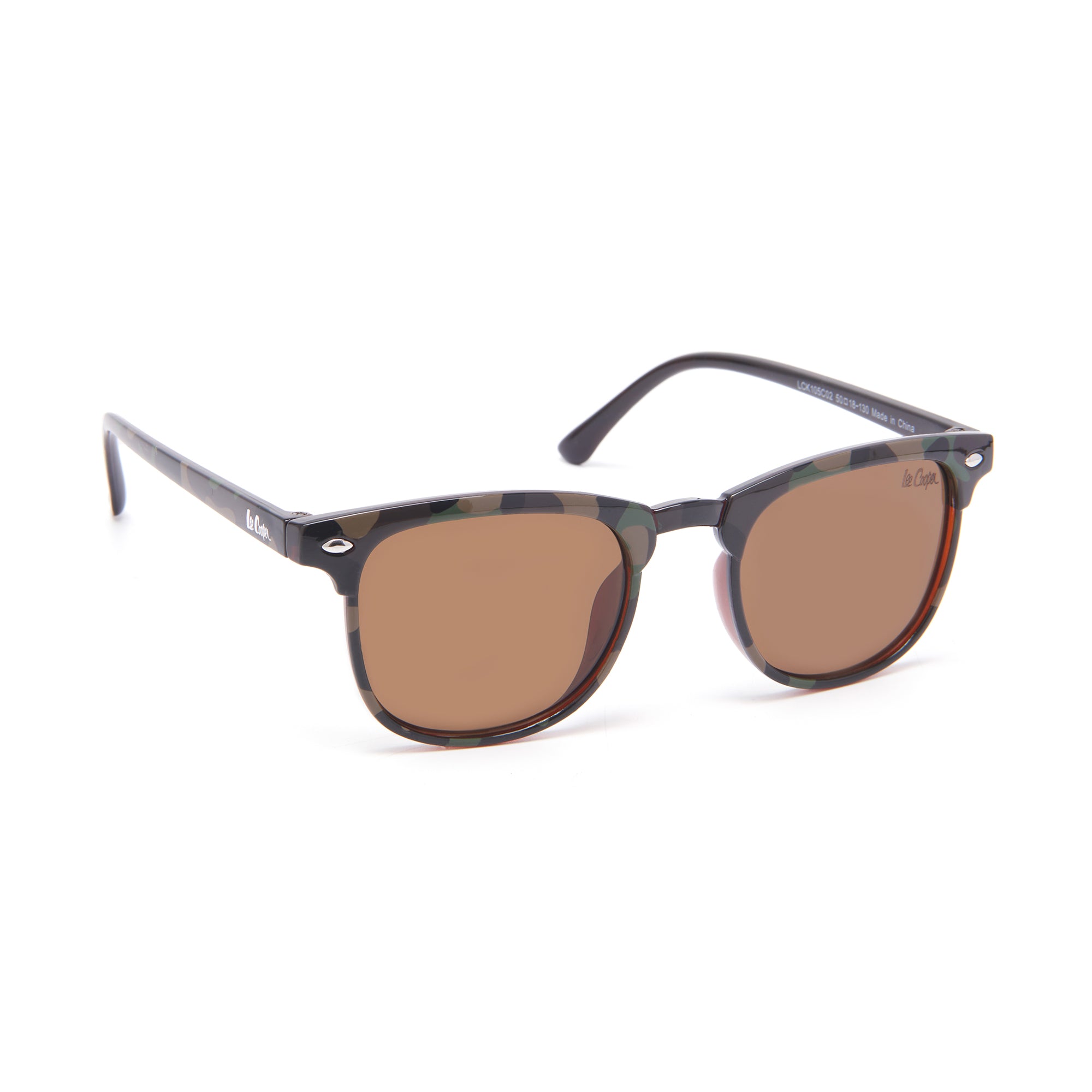 Lee Cooper Polarized Classic Square Sunglasses for Boys & Girls with Brown TAC Lenses and Brown Camouflage-Pattern Full-Rim Polycarbonate Frame | LCK105C02
