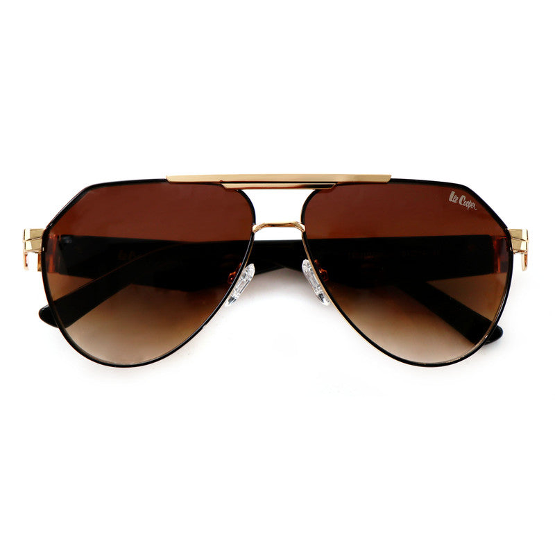 Lee Cooper Non-Polarized Aviator Sunglasses for Men & Women with Gradient Brown Nylon Lenses, Gold-Tone Full-Rim Metal Frame and Double-Bridge Design | LCU10240C4