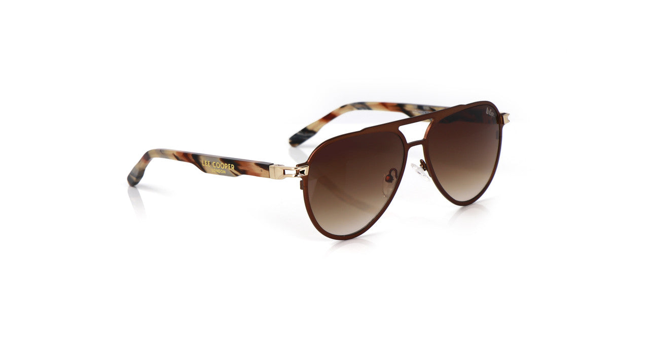 Lee Cooper Non-Polarized Aviator Sunglasses for Men & Women with Gradient Brown Nylon Lenses, Brown Full-Rim Metal Frame and Tortoiseshell-Pattern Temple Arms | LCU10247C5