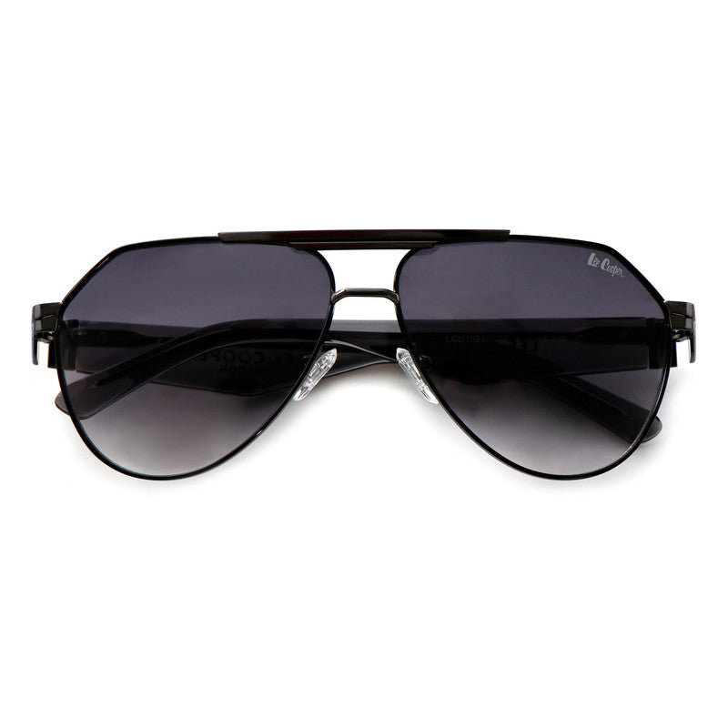 Lee Cooper Non-Polarized Aviator Sunglasses for Men & Women with Gradient Grey Nylon Lenses, Gunmetal Full-Rim Metal Frame and Double-Bridge Design | LCU10240C3