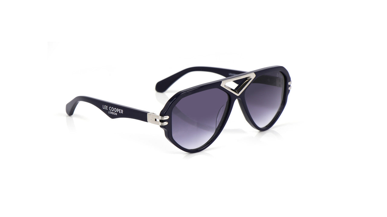 Lee Cooper Non-Polarized Aviator Sunglasses for Men & Women with Gradient Grey Nylon Lenses, Black Full-Rim Acetate Frame and Silver-Tone Decorative Double-Bridge Design | LCU10242C3