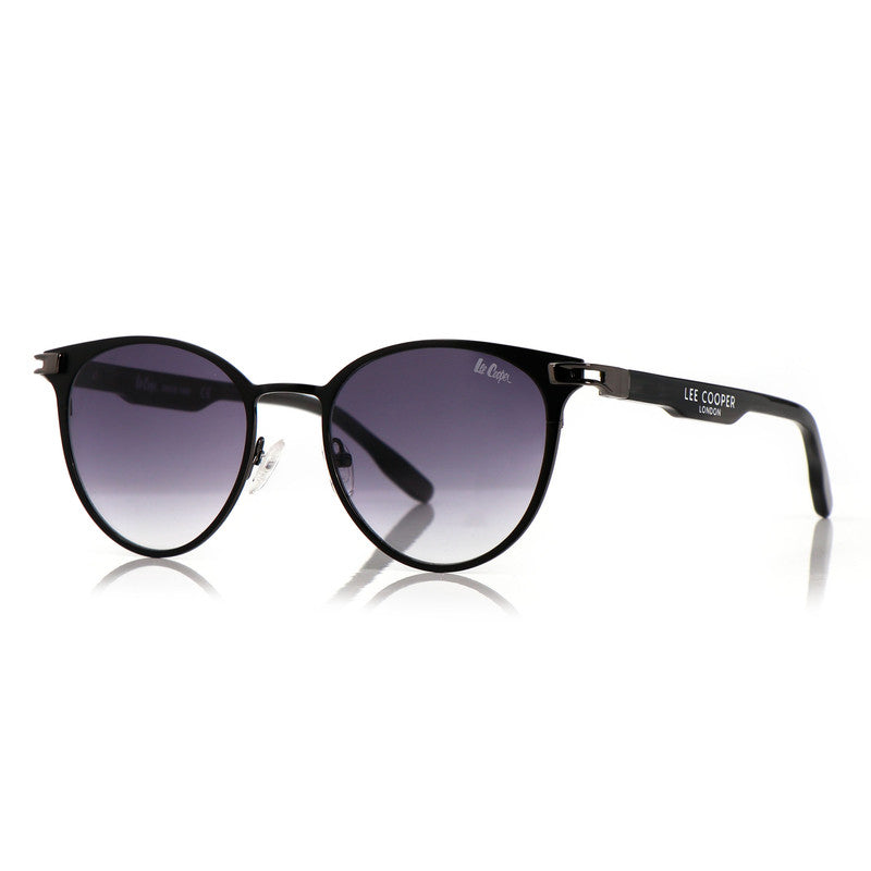 Lee Cooper Non-Polarized Round Sunglasses for Women with Gradient Grey Nylon Lenses, Black Full-Rim Metal Frame and Sleek Temple Arms | LCW10241C3