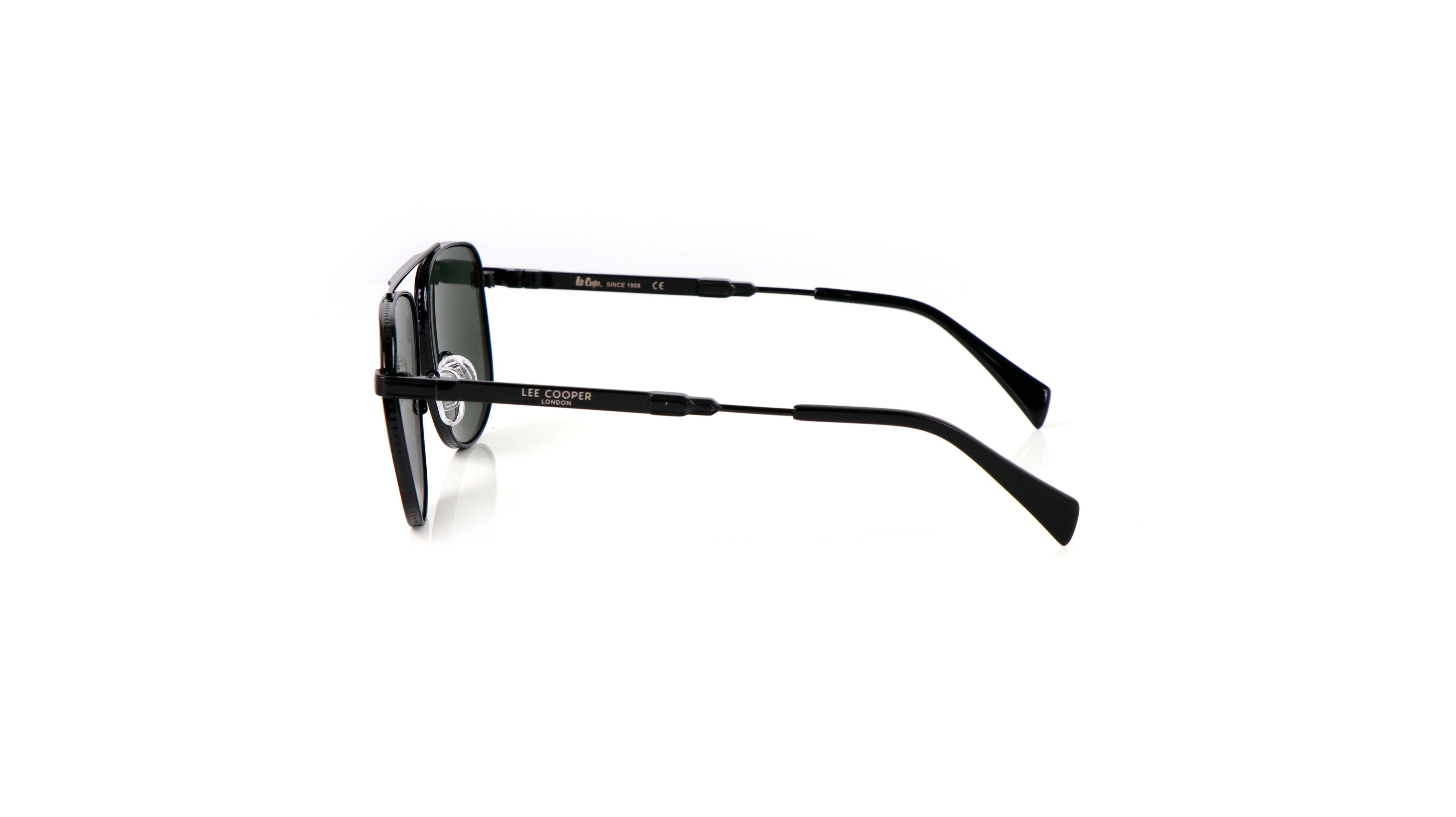 Lee Cooper Non-Polarized Aviator Sunglasses for Men with Dark Green Nylon Lenses, Black Full-Rim Metal Frame and Double-Bridge Design | LCM10245C1