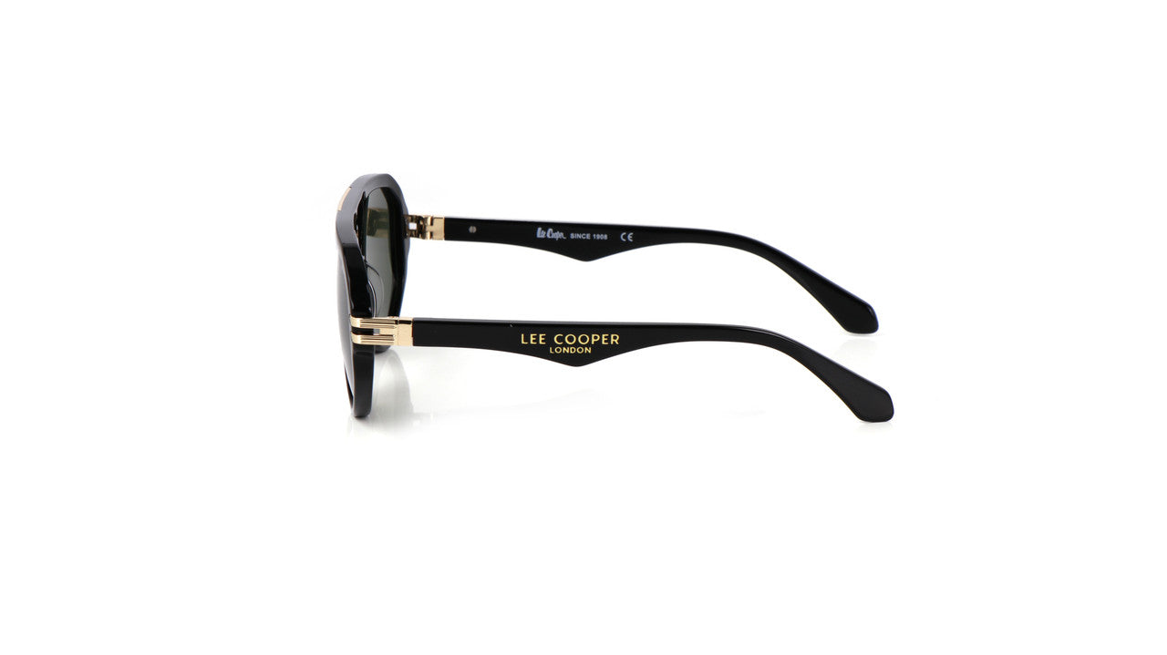 Lee Cooper Non-Polarized Aviator Sunglasses for Men & Women with Dark Green Nylon Lenses, Black Full-Rim Acetate Frame and Gold-Tone Decorative Double-Bridge Design | LCU10242C2