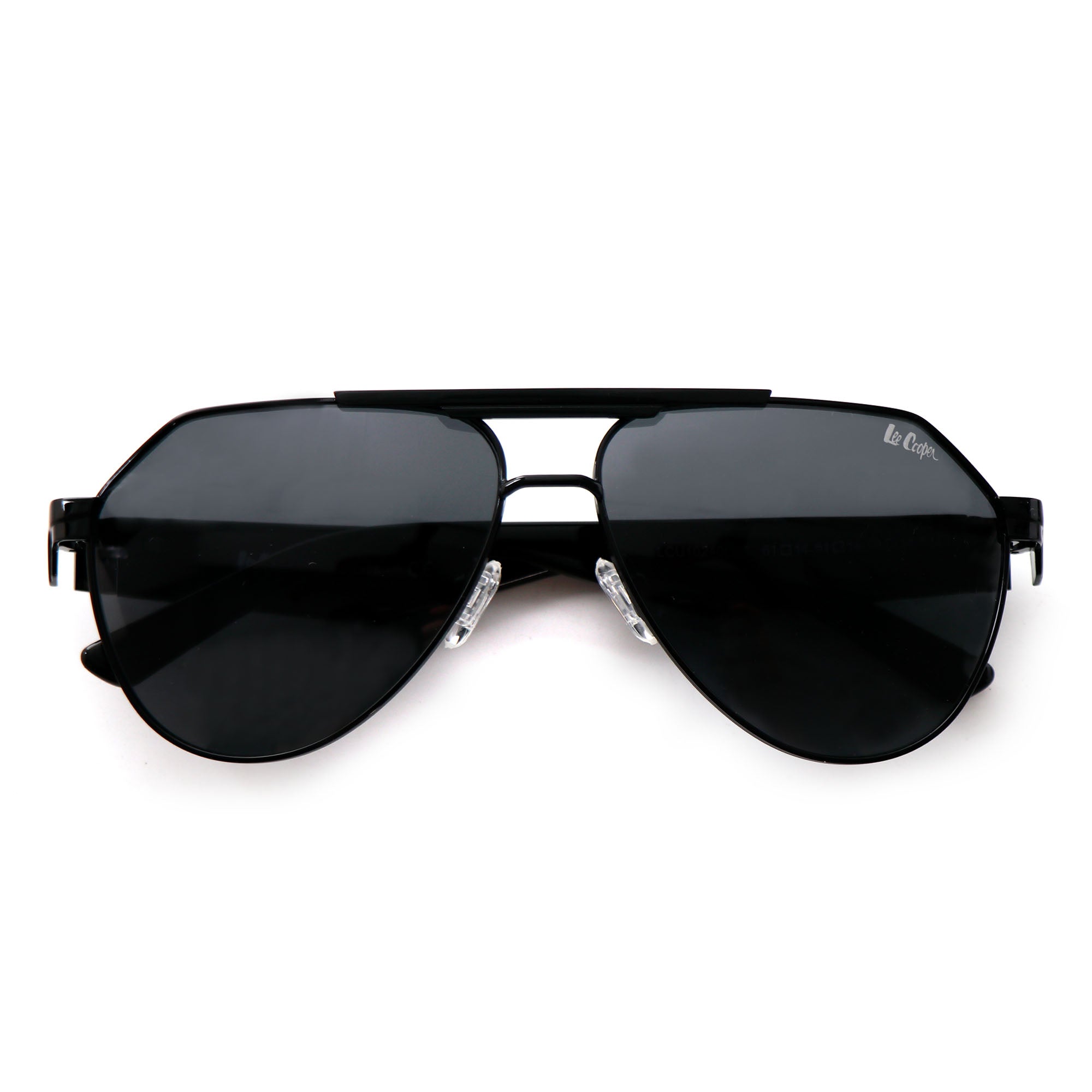 Lee Cooper Non-Polarized Aviator Sunglasses for Men & Women with Grey Nylon Lenses, Black Full-Rim Metal Frame, Double-Bridge Design and Wide Temple Arms | LCU10240C1