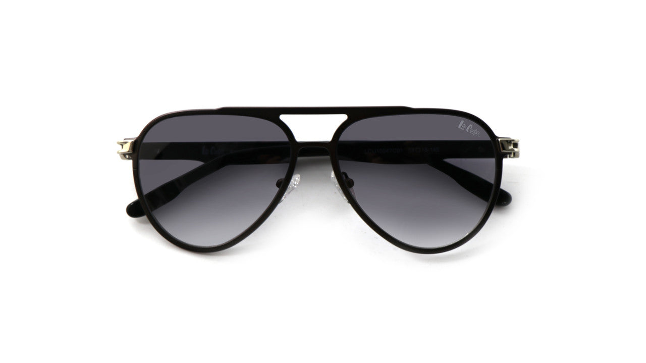Lee Cooper Non-Polarized Aviator Sunglasses for Men & Women with Gradient Grey Nylon Lenses, Gunmetal Full-Rim Metal Frame and Double-Bridge Design | LCU10247C1