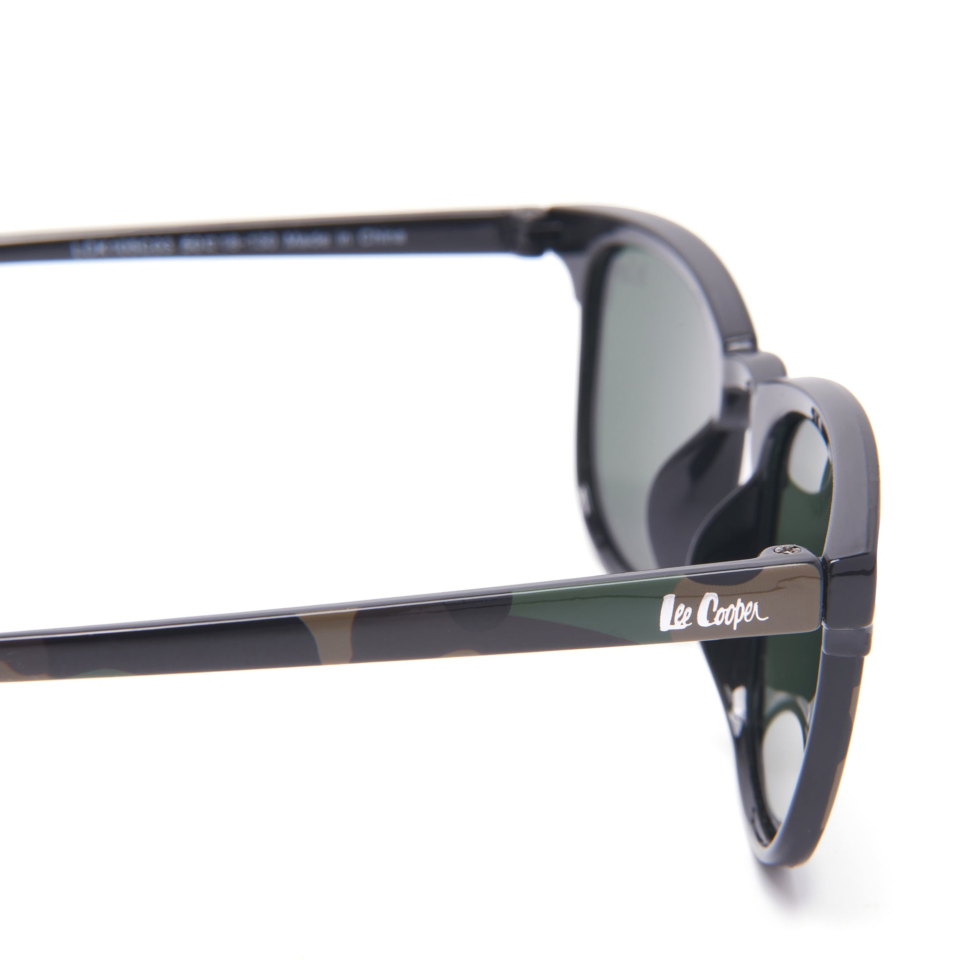 Lee Cooper Polarized Classic Square Sunglasses for Boys & Girls with Green TAC Lenses and Black Camouflage-Pattern Full-Rim Polycarbonate Frame | LCK105C03