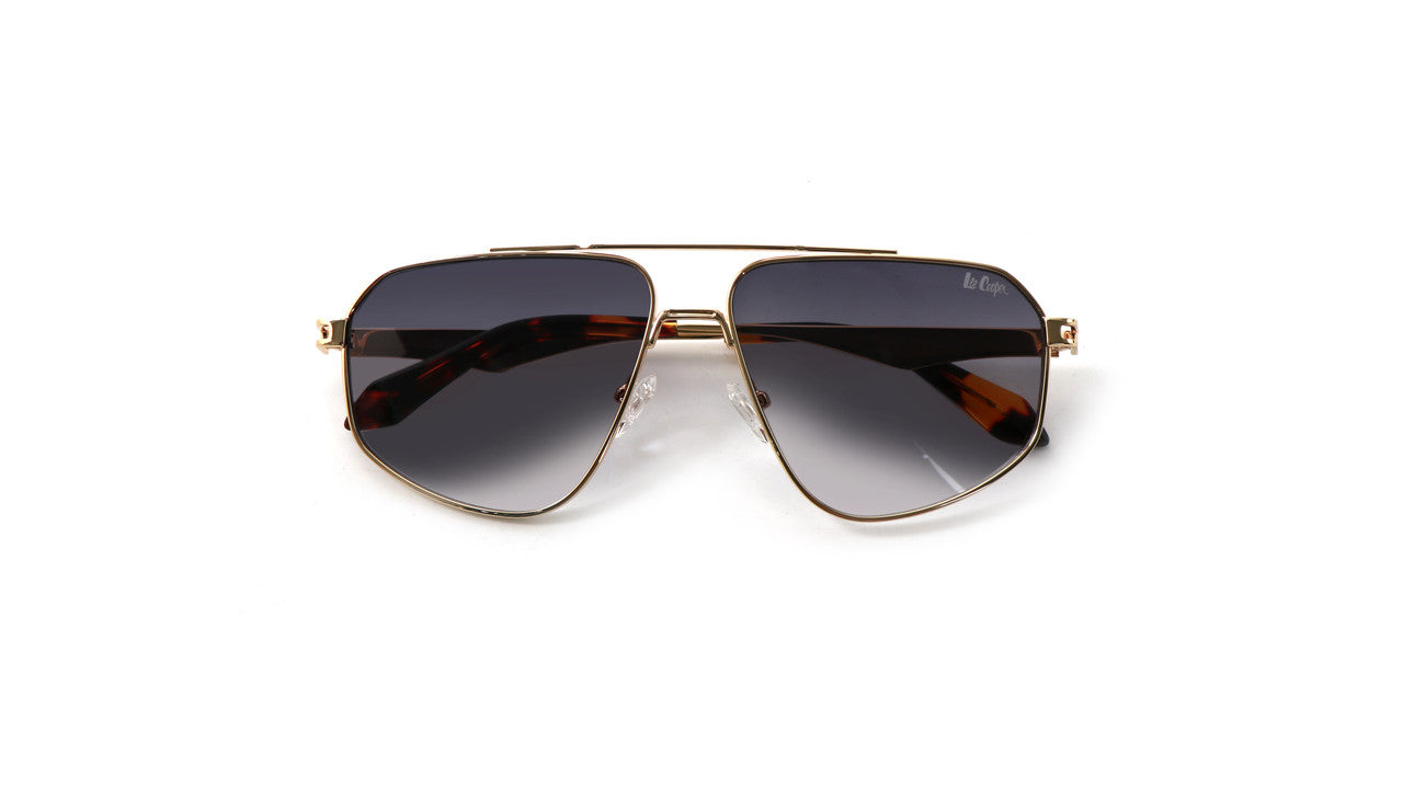 Lee Cooper Non-Polarized Square Aviator Sunglasses for Men & Women with Gradient Grey Nylon Lenses, Gold-Tone Full-Rim Metal Frame and Double-Bridge Design | LCU10243C5