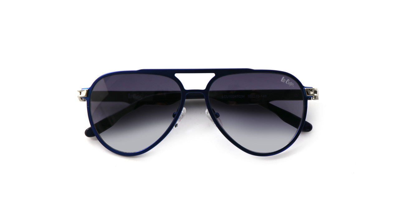 Lee Cooper Non-Polarized Aviator Sunglasses for Men & Women with Gradient Grey Nylon Lenses, Blue Full-Rim Metal Frame and Double-Bridge Design | LCU10247C4