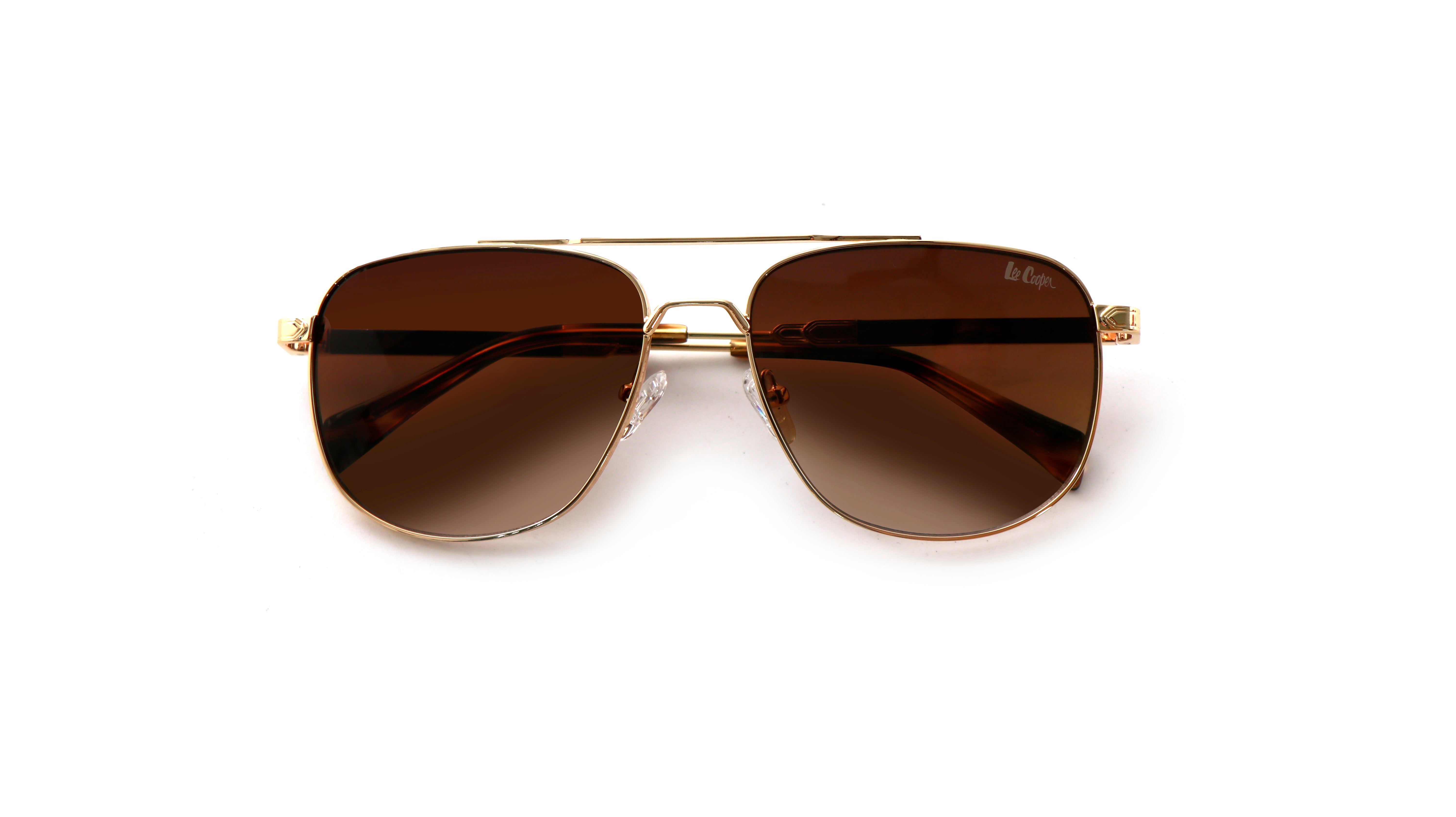 Lee Cooper Non-Polarized Aviator Sunglasses for Men with Gradient Brown Nylon Lenses, Gold-Tone Full-Rim Metal Frame and Double-Bridge Design | LCM10245C5