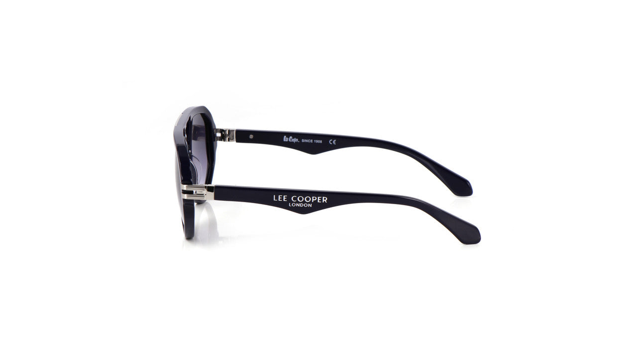 Lee Cooper Non-Polarized Aviator Sunglasses for Men & Women with Gradient Grey Nylon Lenses, Black Full-Rim Acetate Frame and Silver-Tone Decorative Double-Bridge Design | LCU10242C3