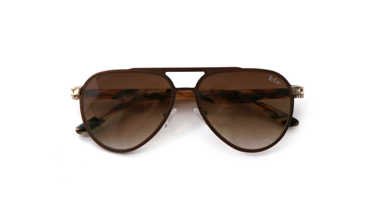 Lee Cooper Non-Polarized Aviator Sunglasses for Men & Women with Gradient Brown Nylon Lenses, Brown Full-Rim Metal Frame and Tortoiseshell-Pattern Temple Arms | LCU10247C5