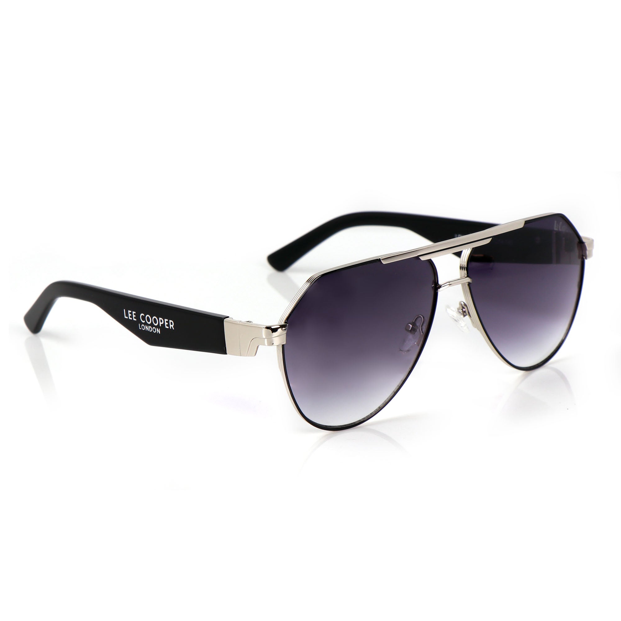 Lee Cooper Non-Polarized Aviator Sunglasses for Men & Women with Gradient Grey Nylon Lenses, Silver-Tone Full-Rim Metal Frame and Double-Bridge Design | LCU10240C2