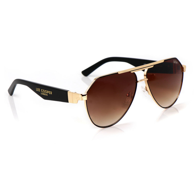 Lee Cooper Non-Polarized Aviator Sunglasses for Men & Women with Gradient Brown Nylon Lenses, Gold-Tone Full-Rim Metal Frame and Double-Bridge Design | LCU10240C4