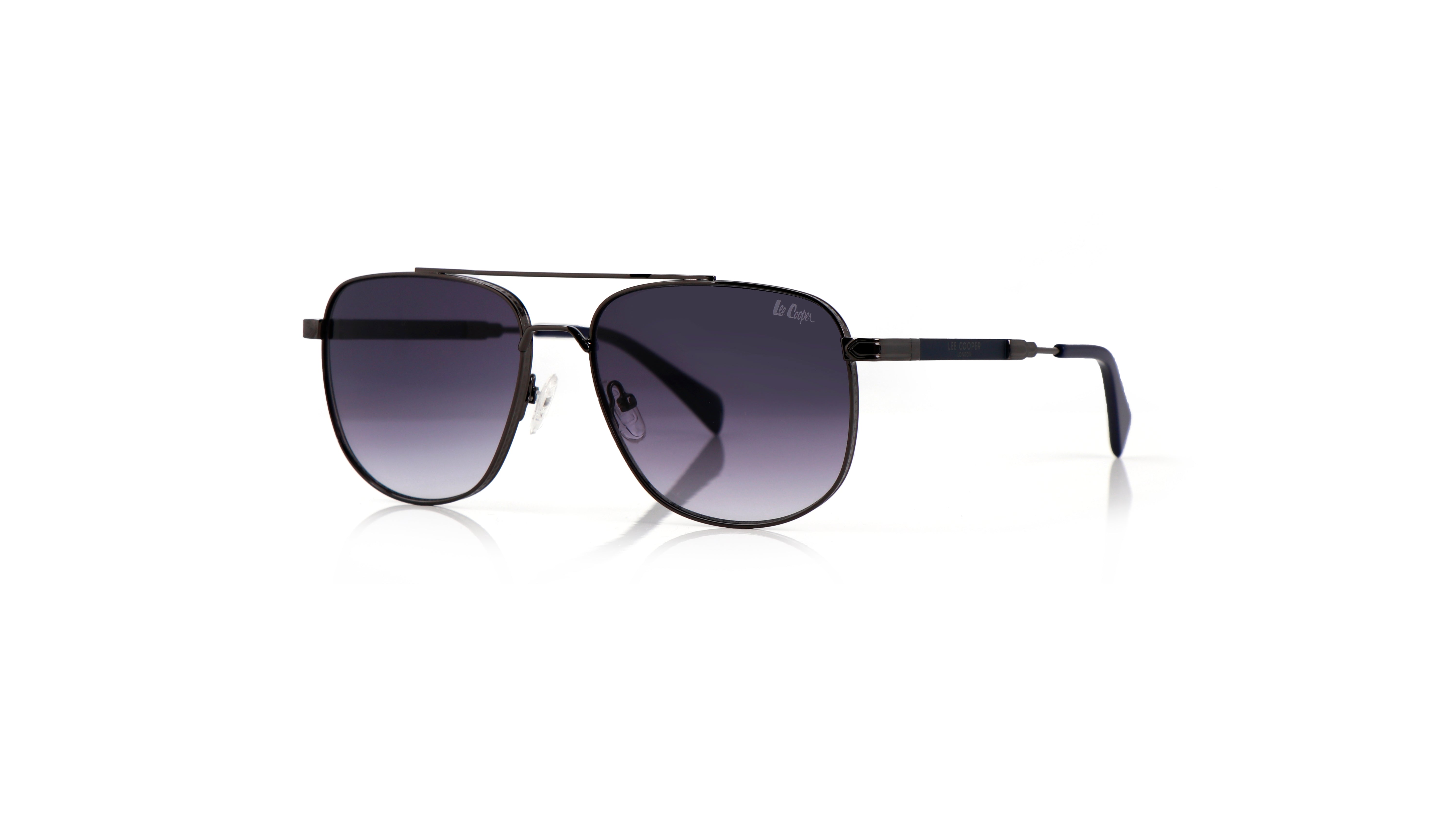 Lee Cooper Non-Polarized Aviator Sunglasses for Men with Gradient Grey Nylon Lenses, Gunmetal Full-Rim Metal Frame and Double-Bridge Design | LCM10245C3