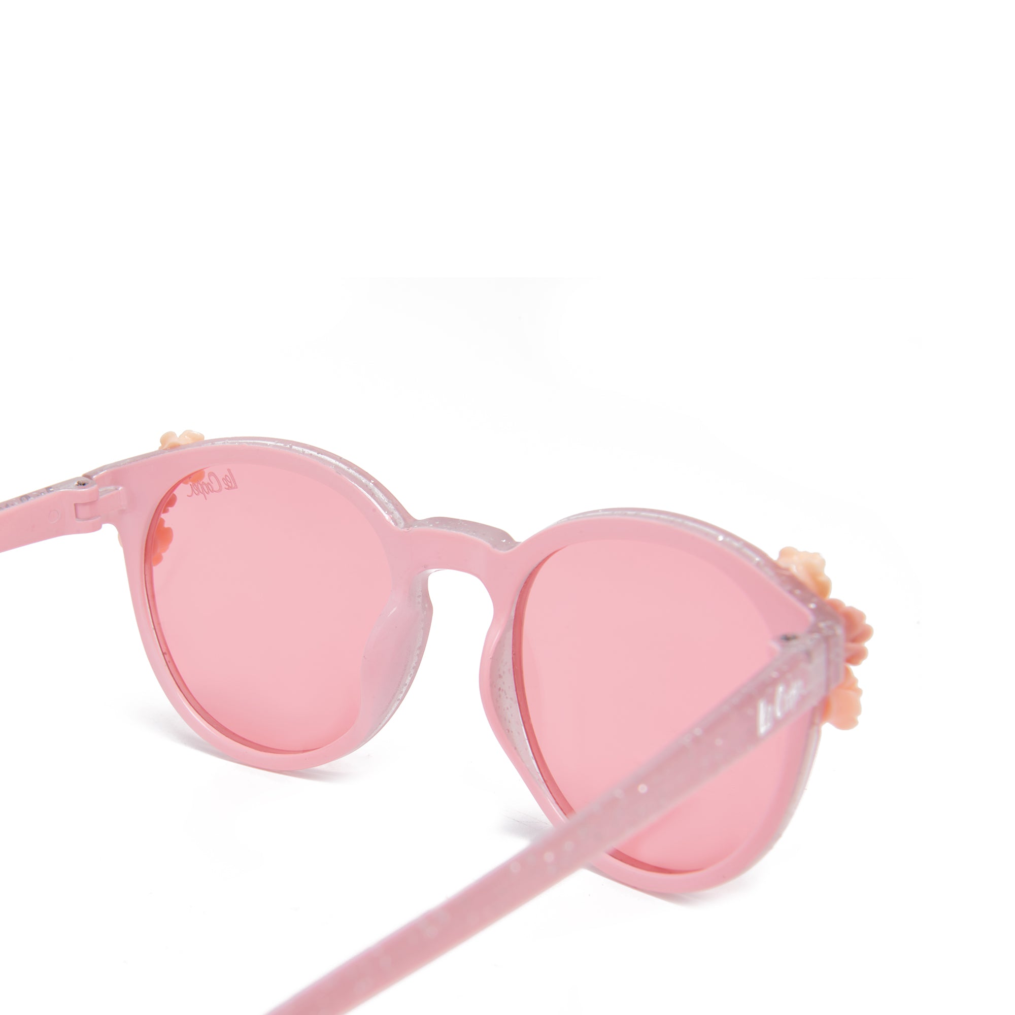 Lee Cooper Polarized Sunglasses for Boys & Girls with Pink Round TAC Lenses, Glittered Full-Rim Polycarbonate Frame and Floral Embellishments | LCK107C01