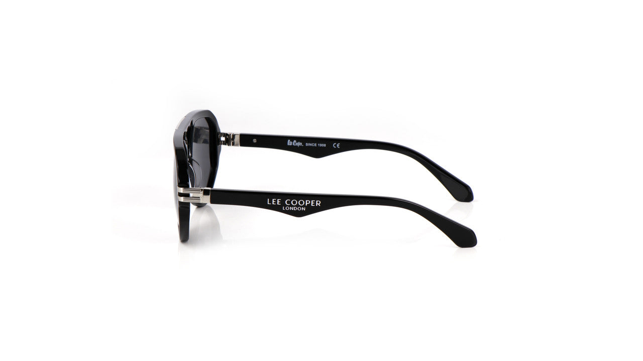Lee Cooper Non-Polarized Aviator Sunglasses for Men & Women with Grey Nylon Lenses, Black Full-Rim Acetate Frame and Decorative Double-Bridge Design | LCU10242C1